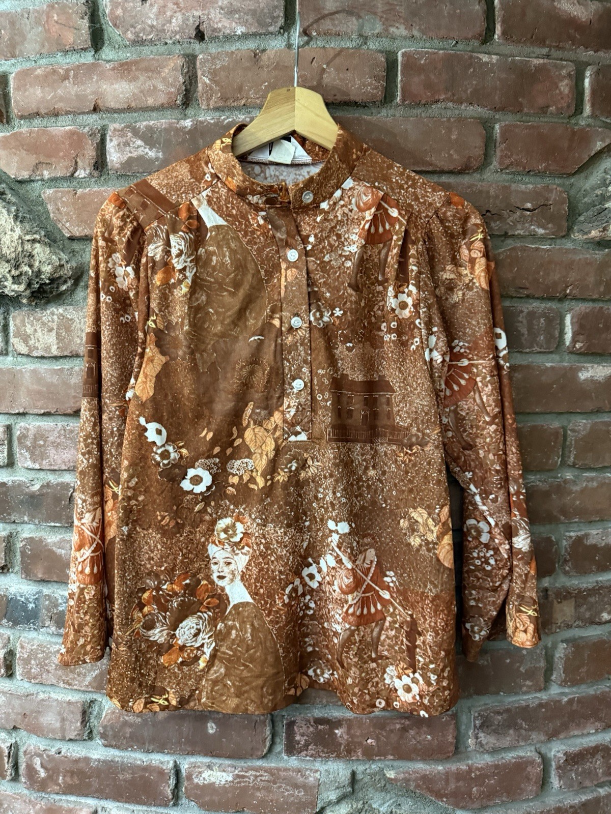 Vintage 70s Langtry Hippie Poly Long Sleeve Polo Blouse Size M/S Disco