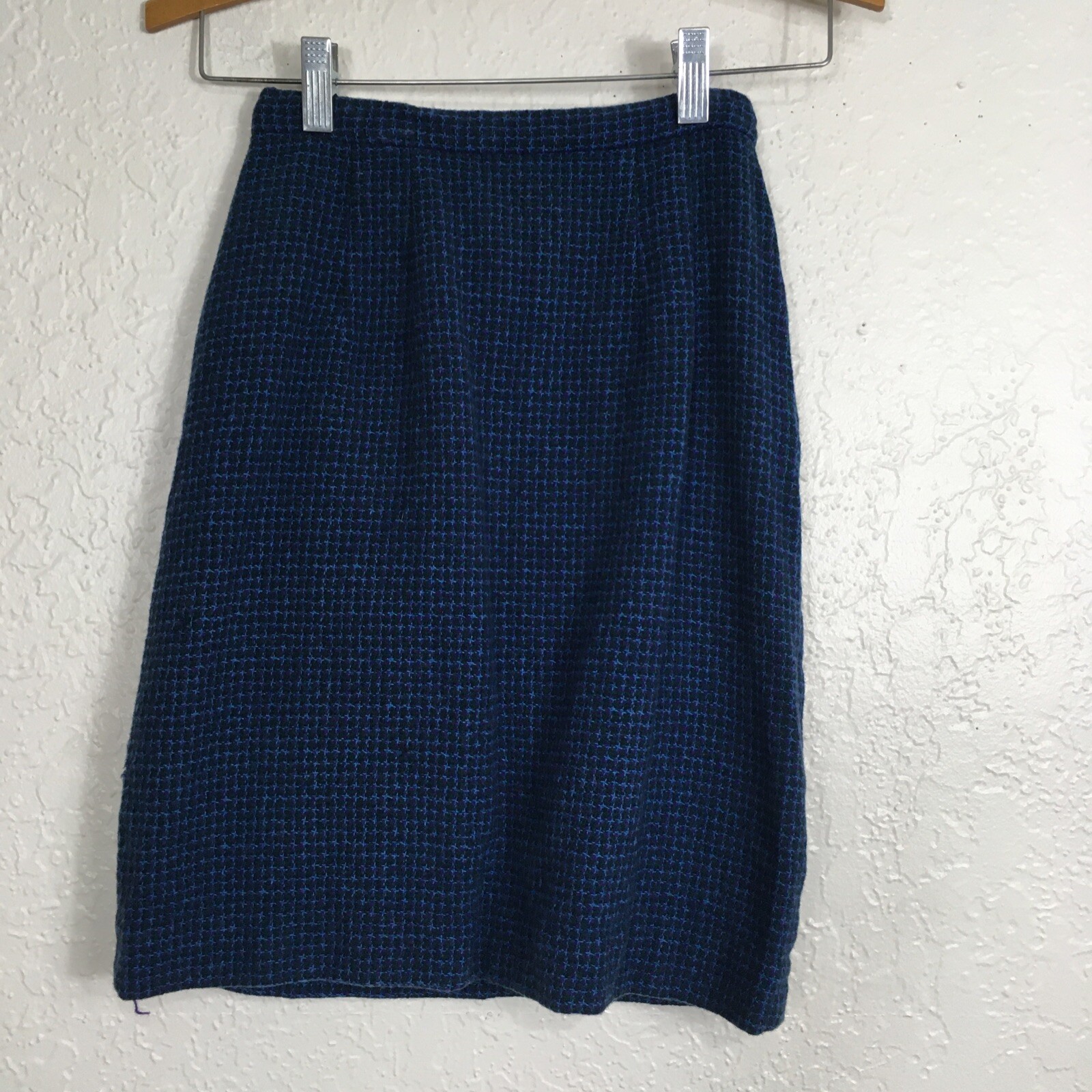 Vintage Skirt 1940s Woven Blue Purple Partially Lined Side Zipper 22.5″ x 19.25″