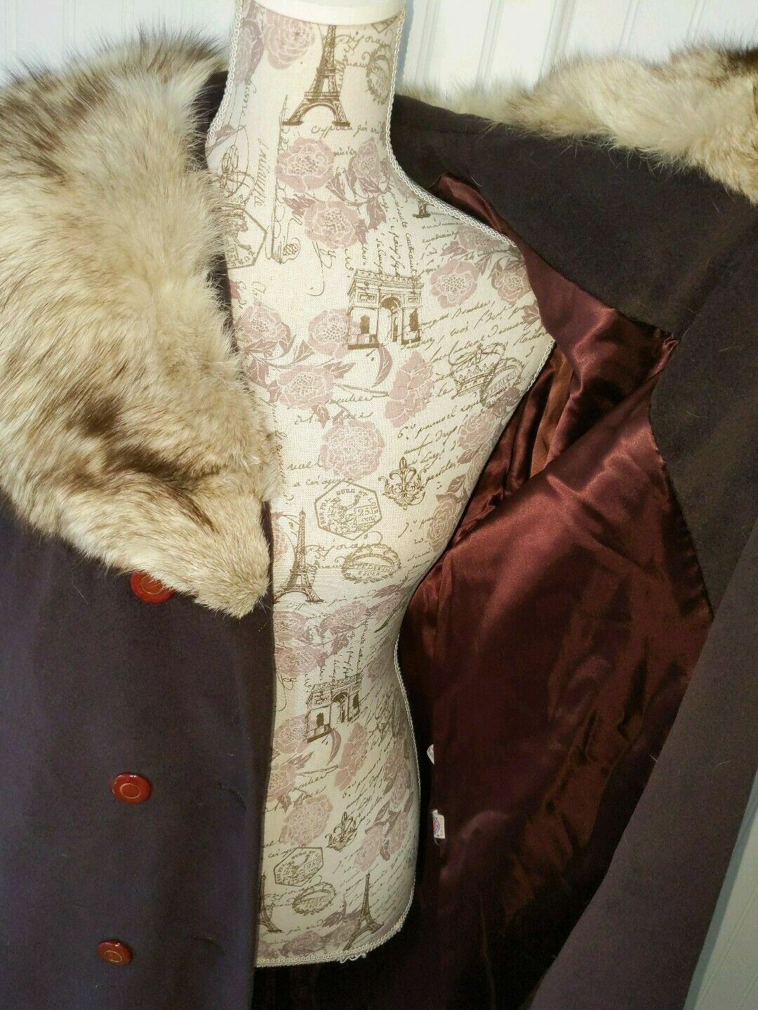 Vintage 1960’s Plum with Fox Fur Collar Winter Coat Soft Cashmere