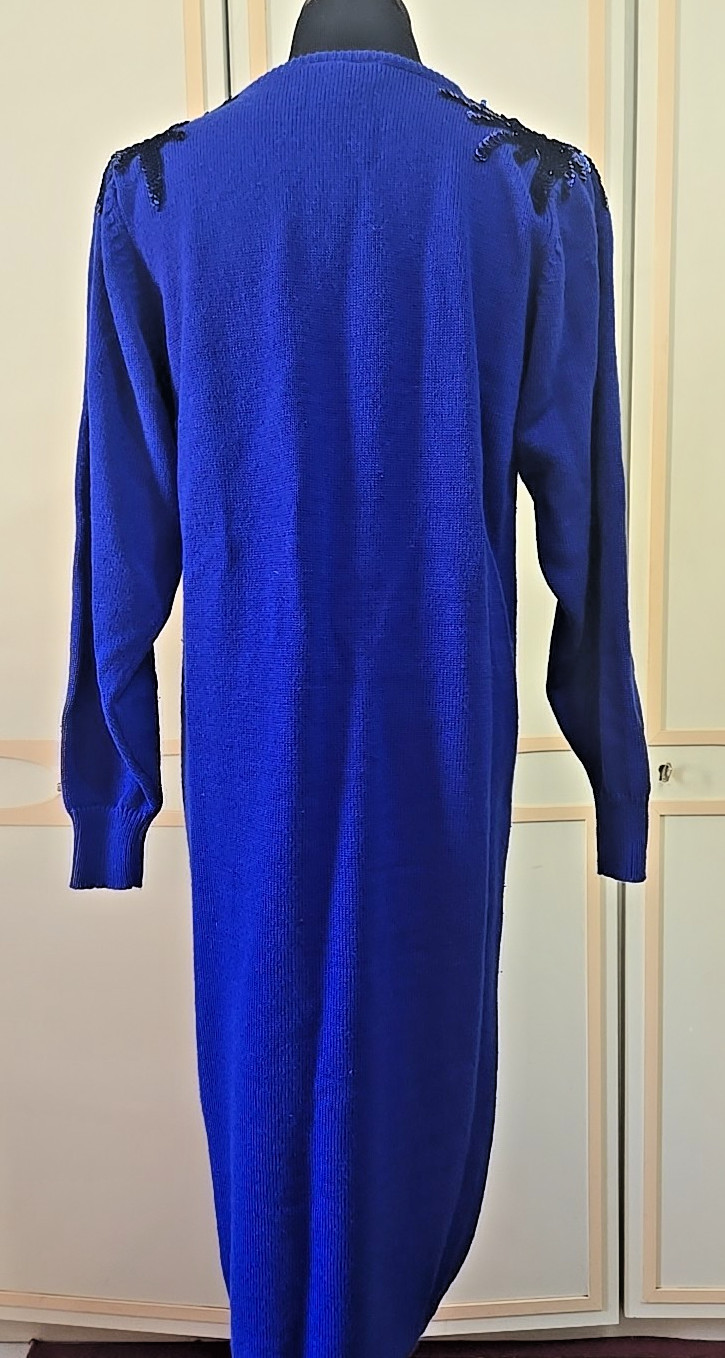 Vintage 80s Blue Sweater Dress by Plain Jane~ Knee-Length, Sequin Details, M