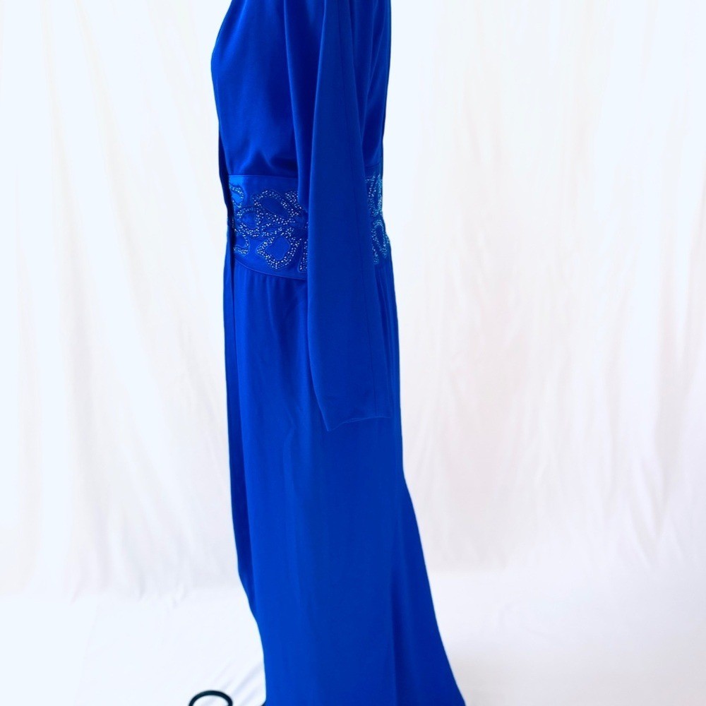 Vintage 80’s Daymor Couture Blue Wrap Style Dress with Beaded Embellishments S