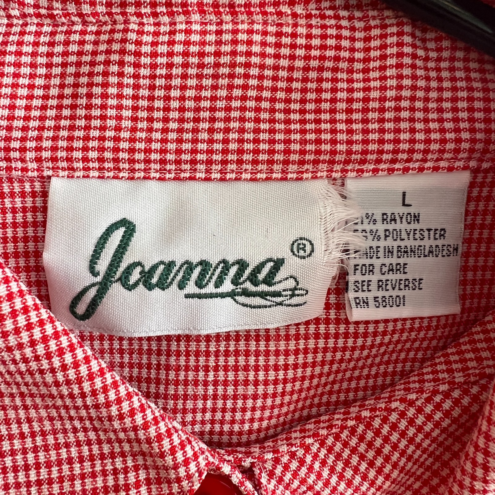 Vintage Joanna Red White Check Short Sleeve Blouse with Chest Pockets Size L ***