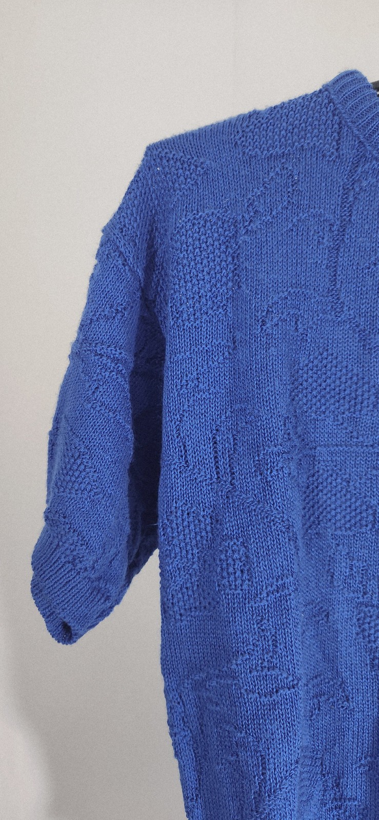 Vintage Cobalt Blue Knit Floral Sweater Alicia Cotton SZ SM