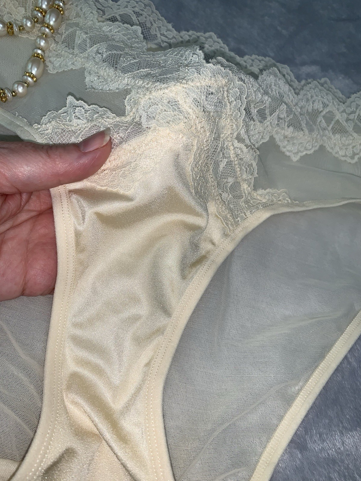 NEW Shiny & SHeeR Chiffon & Satin Bikini Panties M 6 See Thru Panty