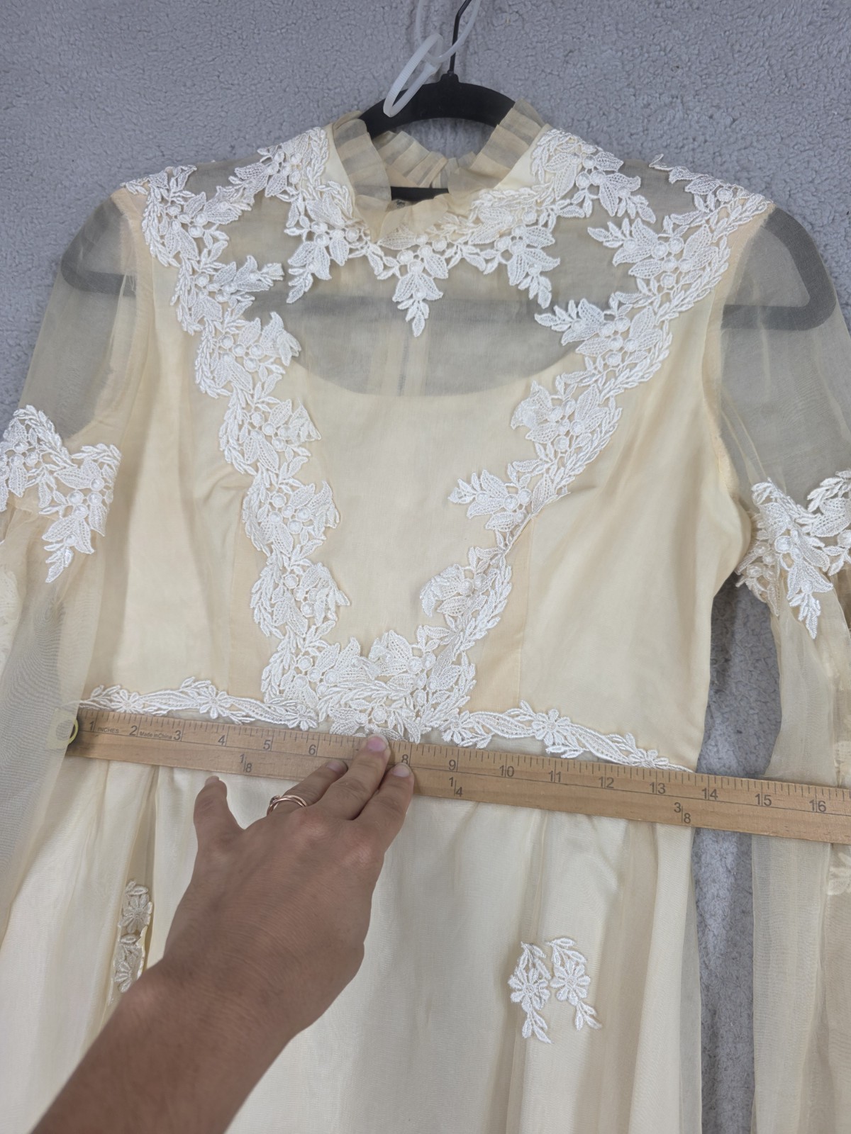 Vintage 70s Wedding Dress Size 4 Small Ivory With Lace Trim Chiffon Prairie