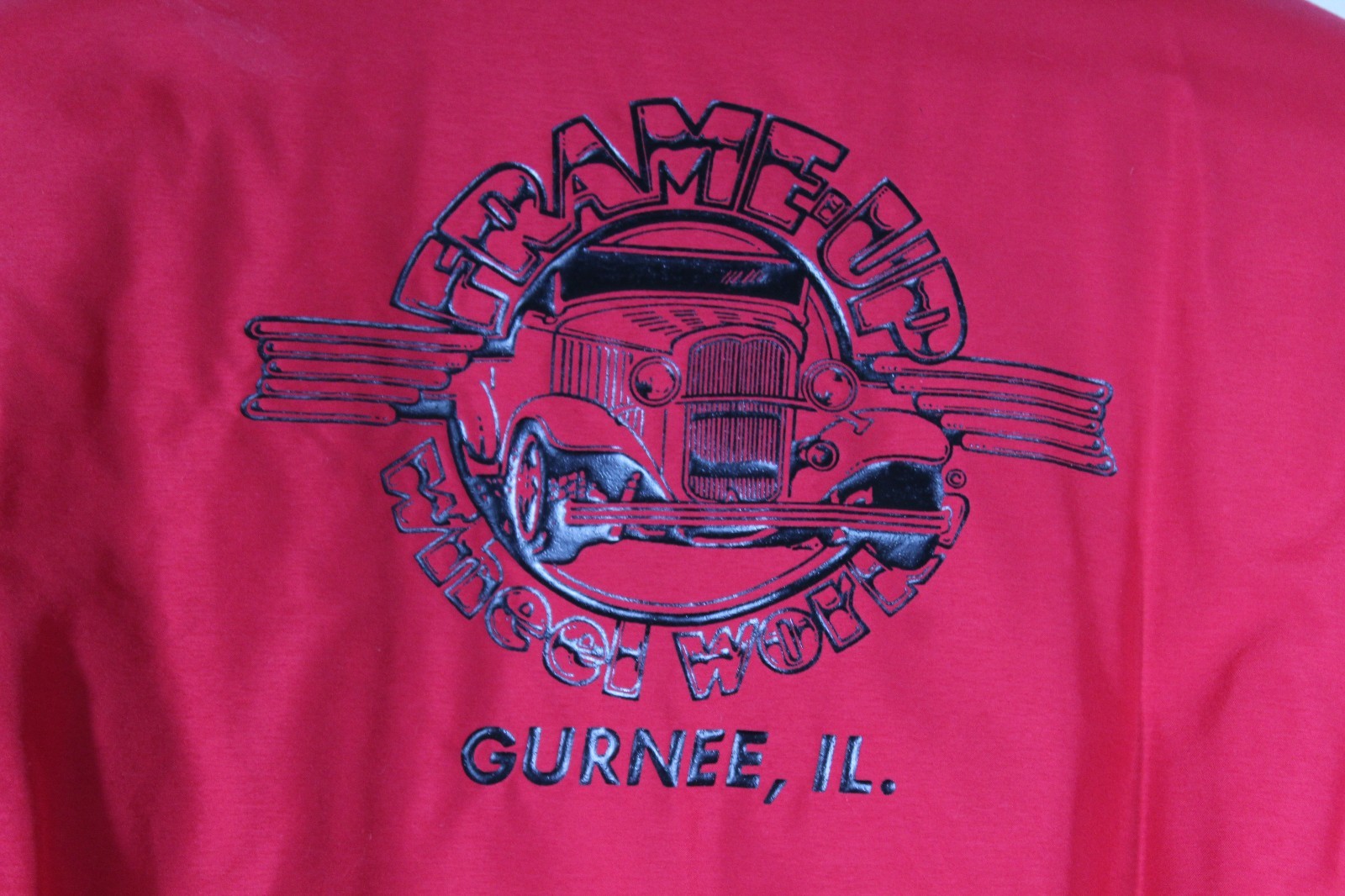 VTG Swingster Size M Red Frame Up Wheel Works Gurnee IL Trucker Jacket KATHY