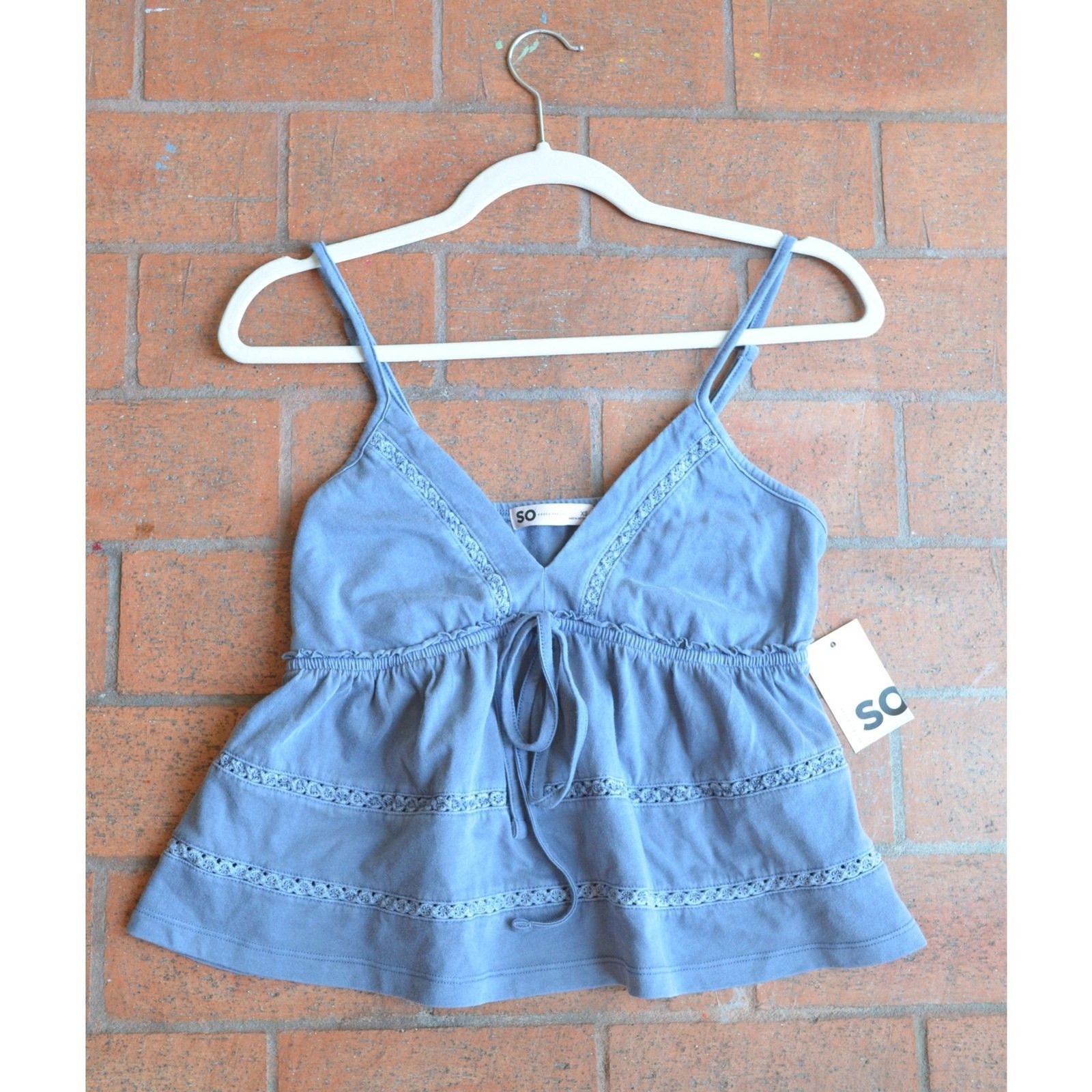 NWT SO Blue Lace Trim Babydoll Cami Top Y2K Coquette Cottagecore Peplum – XS