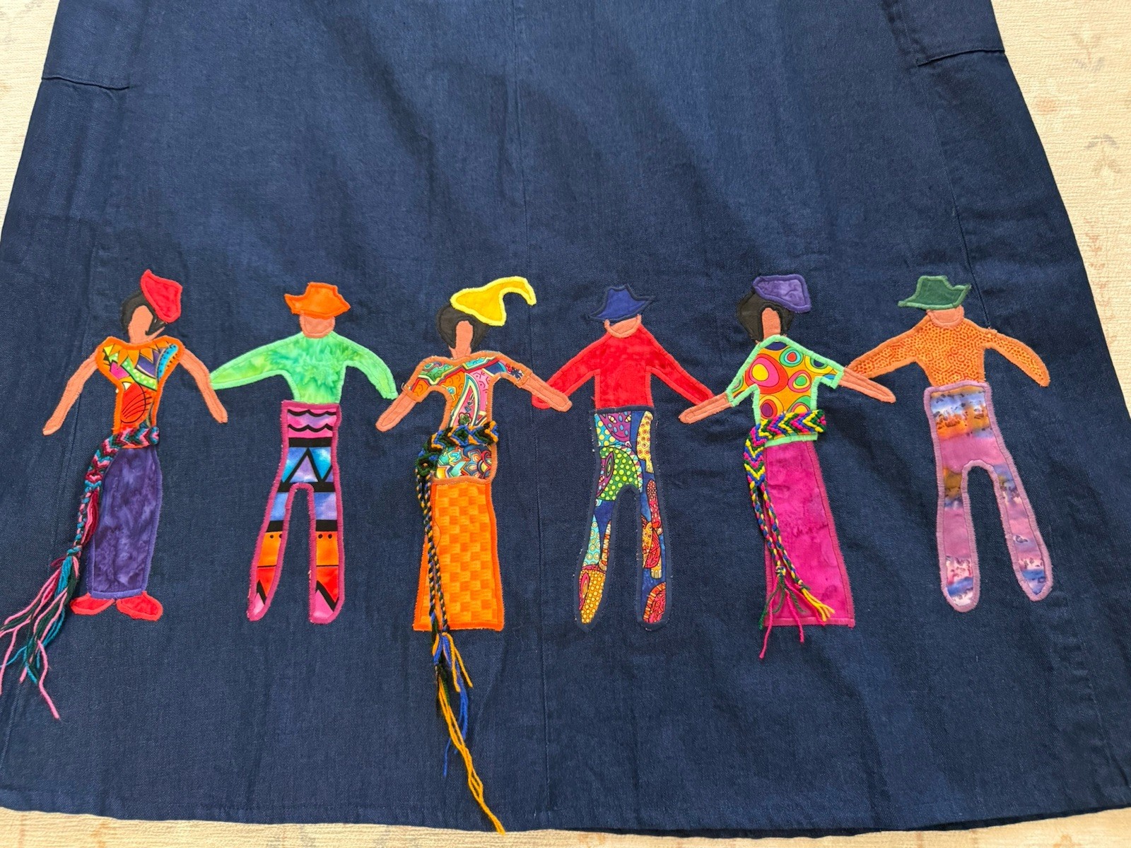RARE VTG WOMEN’S ALFREDO’S WIFE BLUE DENIM Oversized Dress People Appliqué L/XL