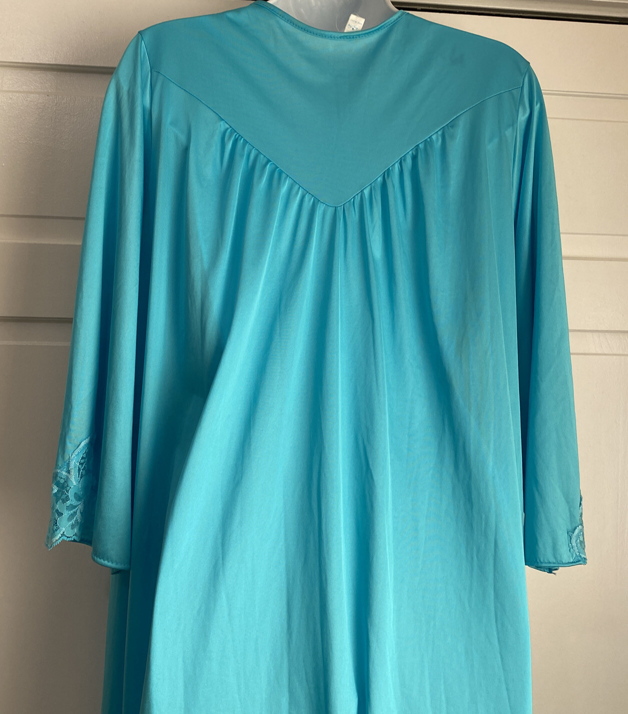 Vintage Nancy King Nylon Short Nightgown Robe Day Dress Blue 3/4 Sleeve Large