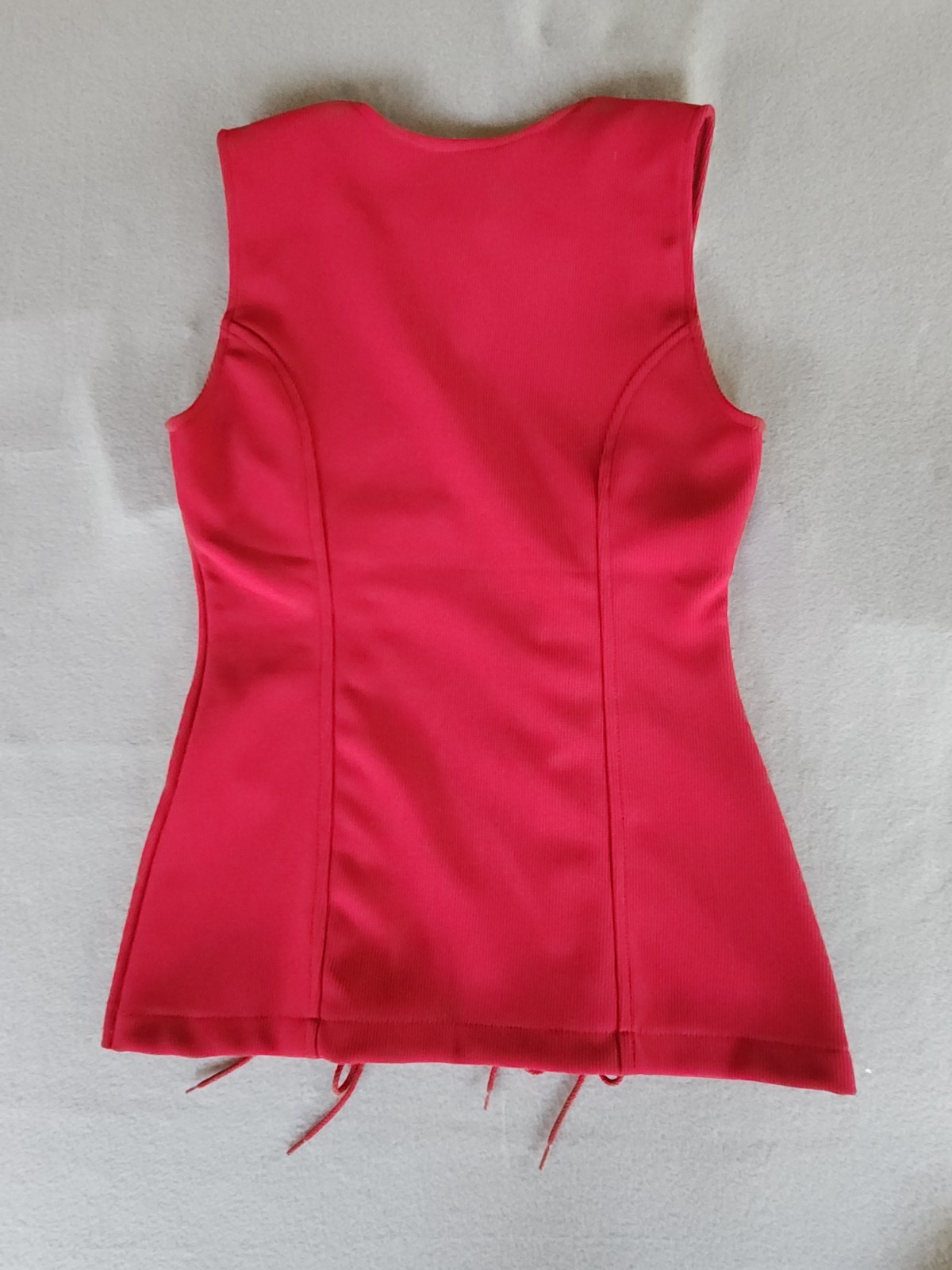 Vtg 90s Contempo Casuals Red Corset Lace Up Zip Front Ribbed Top Vest Womens M