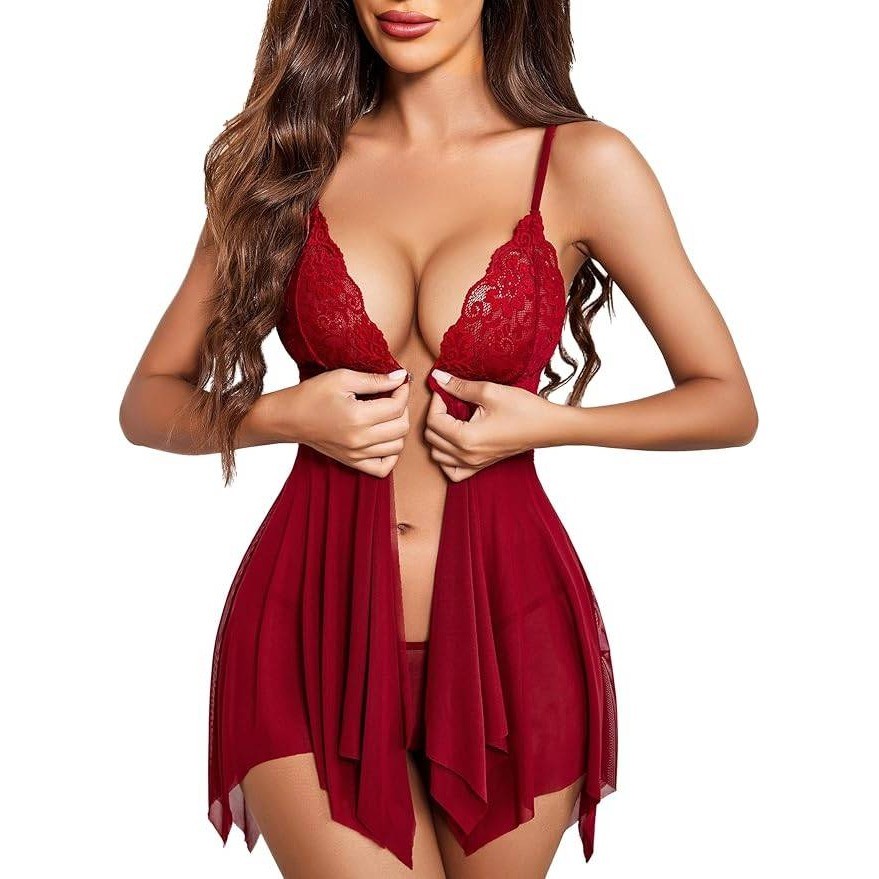 MSRP $29 Avidlove Women’s XS Lace Lingerie Front Closure Babydoll V Neck Nightw