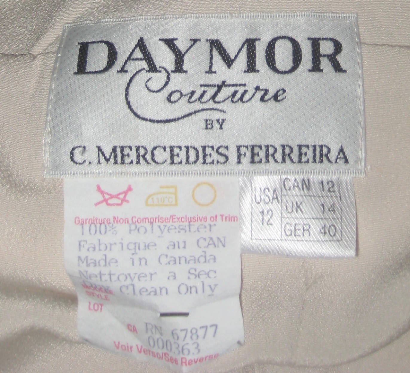 Vintage Daymor Couture C.Mercedes Ferreira beige embroider overlay long gown 12