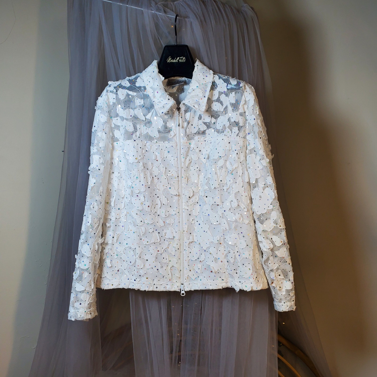 Vtg Joseph Ribkoff Cottage Lace Floral Zip Jacket Old Money Bohemian Size 16