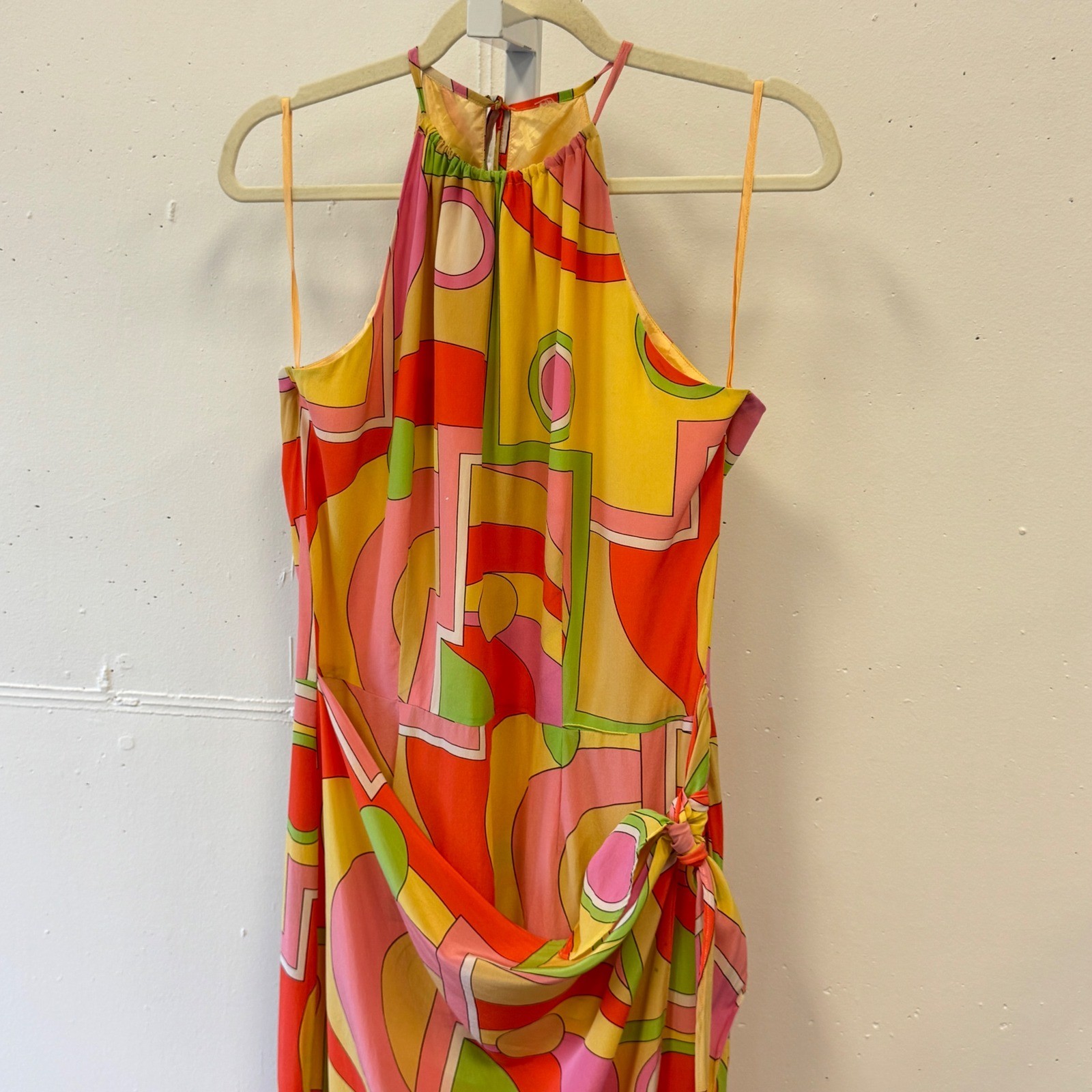 Vintage Spenser Jeremy 100% Silk Halter Maxi Dress Size 12 Geometric Faux Wrap