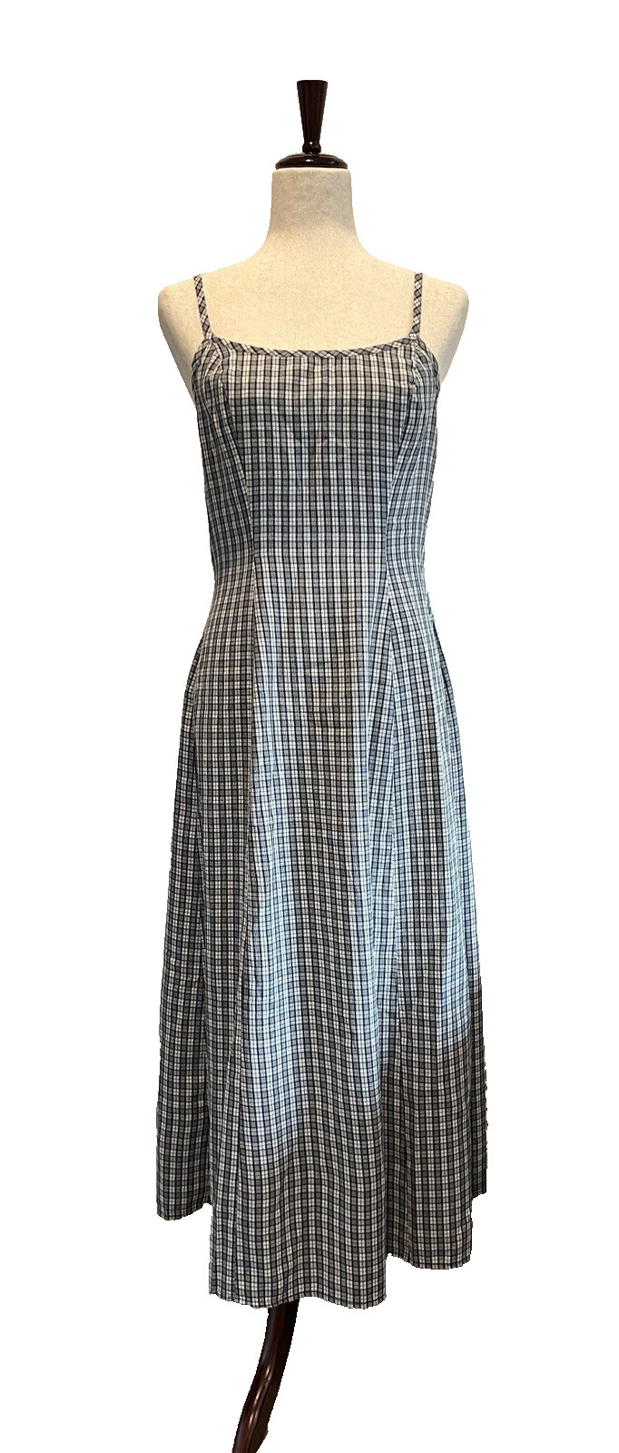 Vintage 90s Y2K Goth Rampage Black Navy Cream Gingham A-Line Maxi Dress Size 7