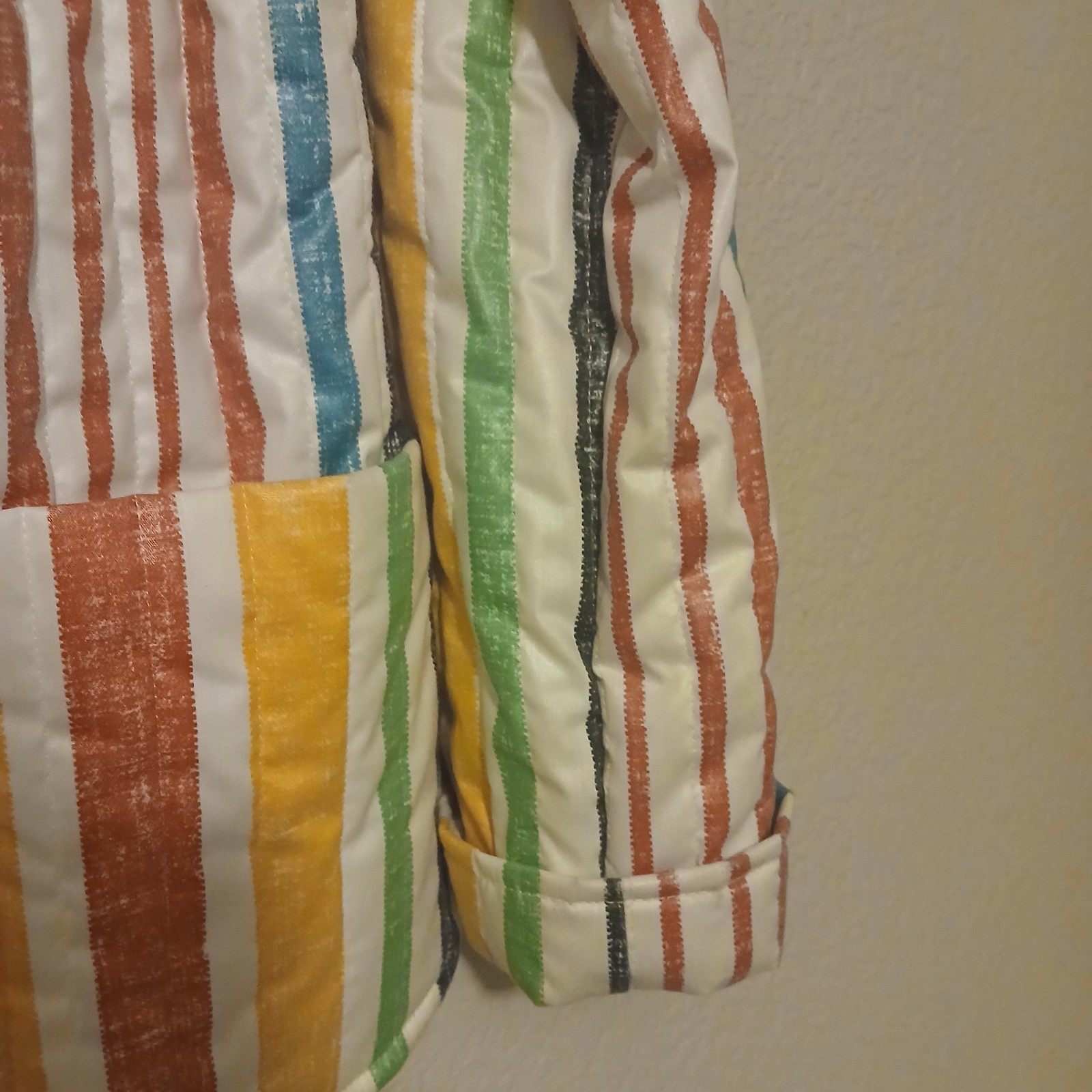Vintage Marguerite Rubel Medium Women’s Jacket Fruit Stripe Quilt 20″ w 27″ L