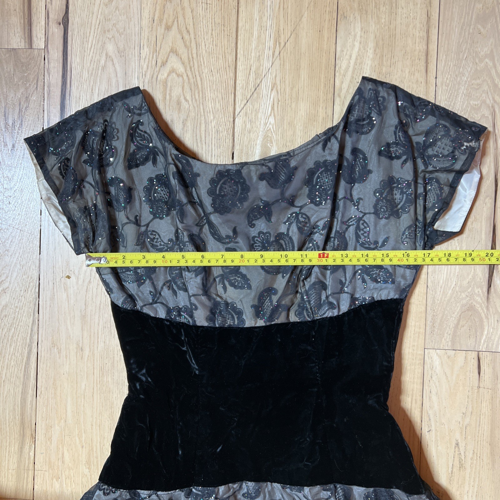 Vintage Hand Made Party Dress, Black Lace And Velvet, Knee Length, Fits Like 6