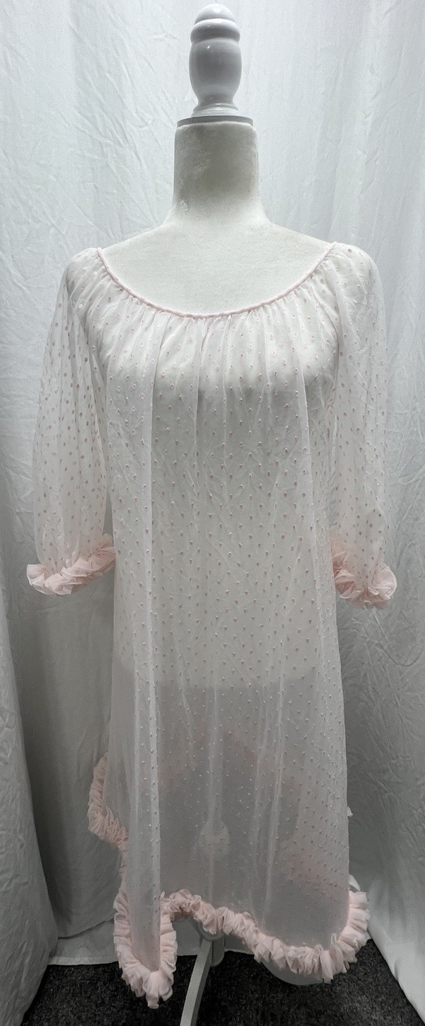 Vintage 50s Sears Charmode Lingerie Sheer Negligee Pink Dot Chiffon Size Small