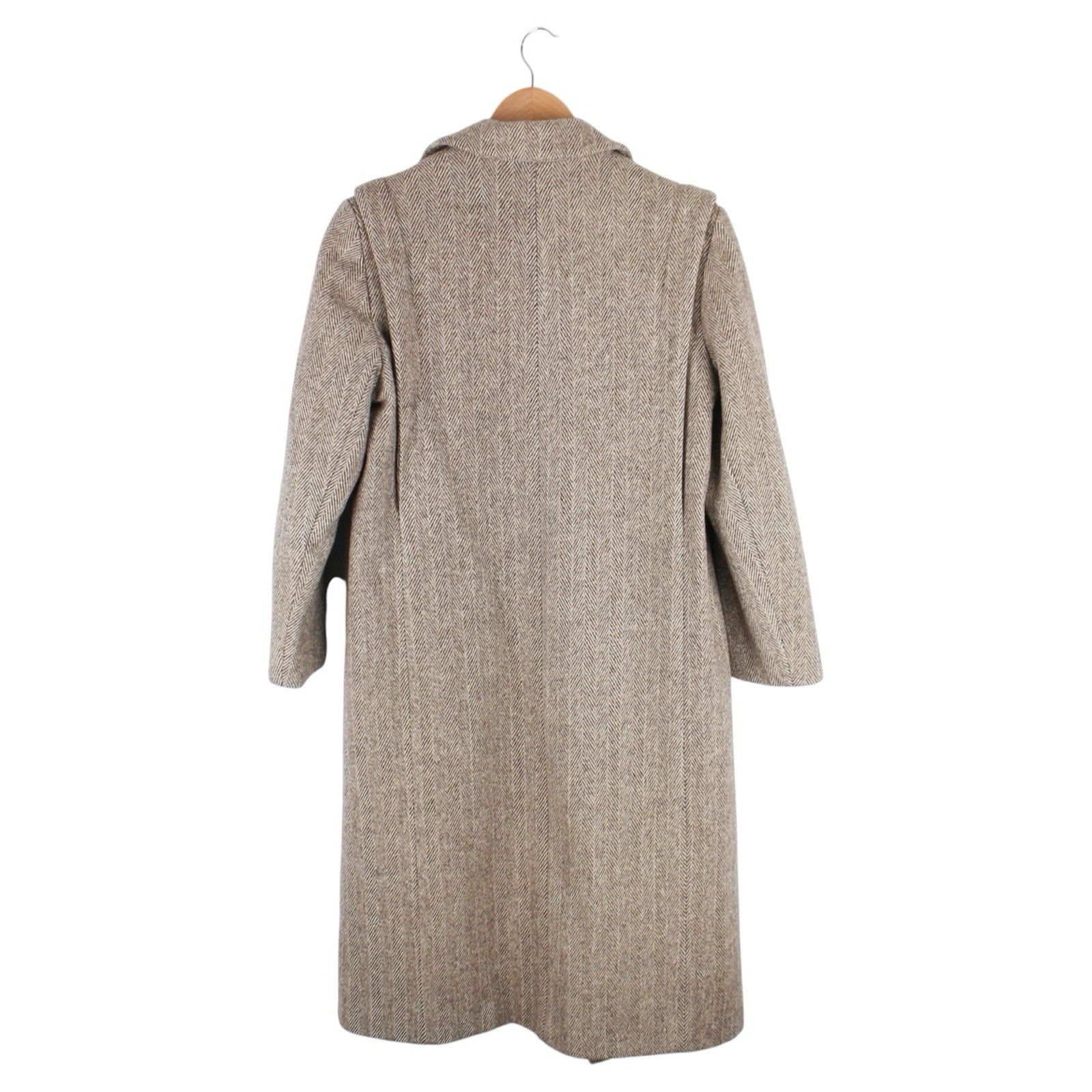 Vintage Wellington Wool Herringbone Overcoat Long Brown Women’s Size Medium