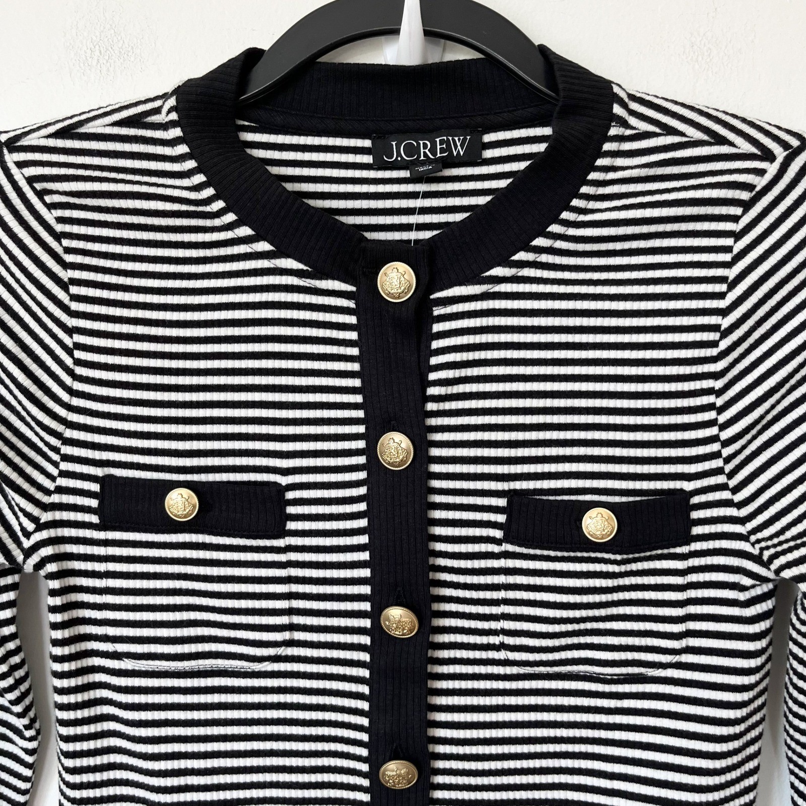 NEW J.Crew Vintage Rib Lady Jacket Black White Stripe Womens XS