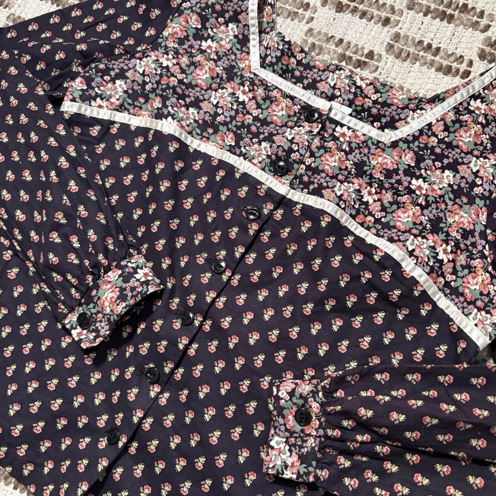 VTG 70s Montgomery Ward Floral Peasant Top Small Medium Cottage Boho Prairie