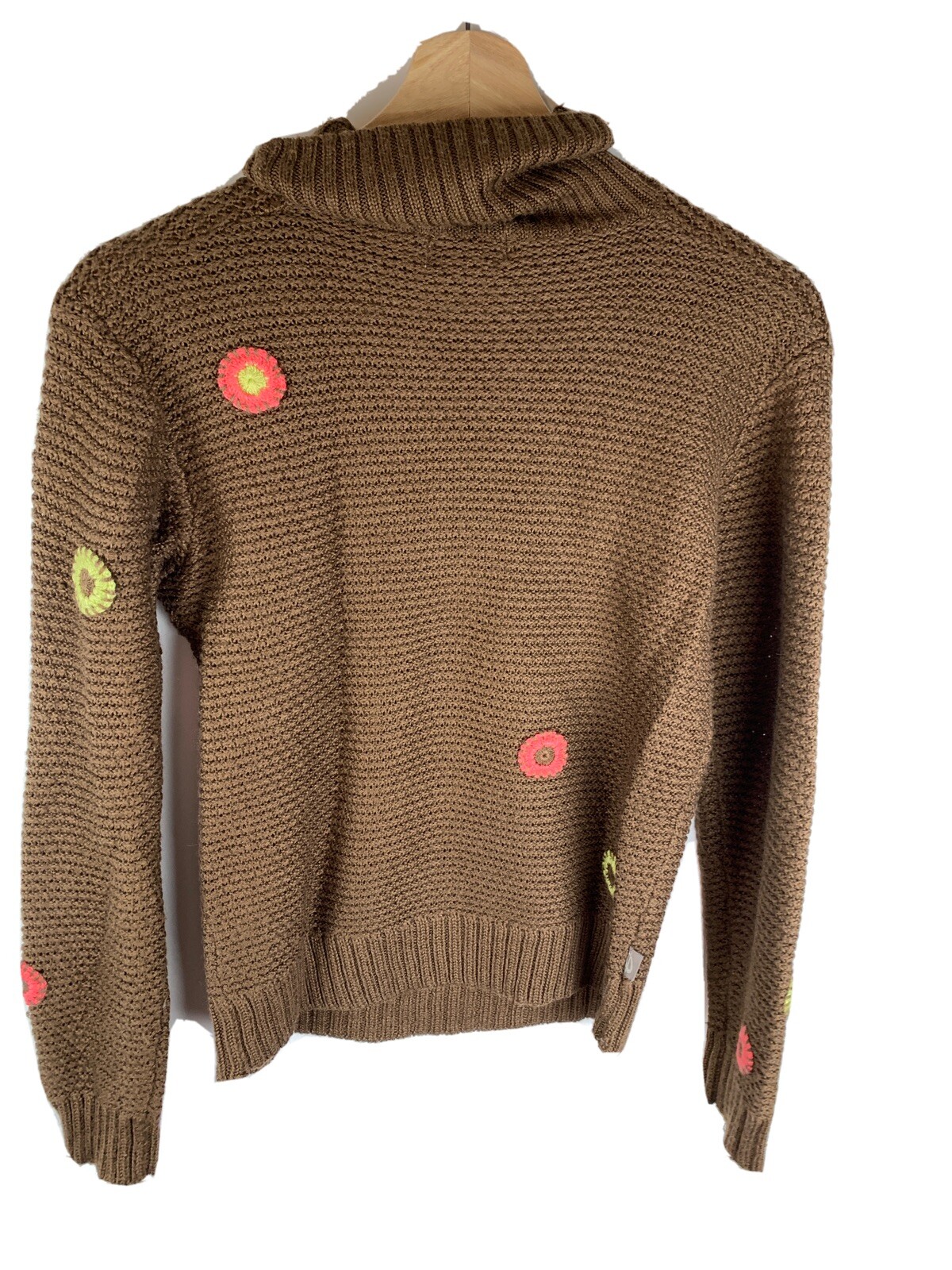 Vintage Obermeyer Brown Floral Retro Knit Juniors Girls Sweater Sz XL