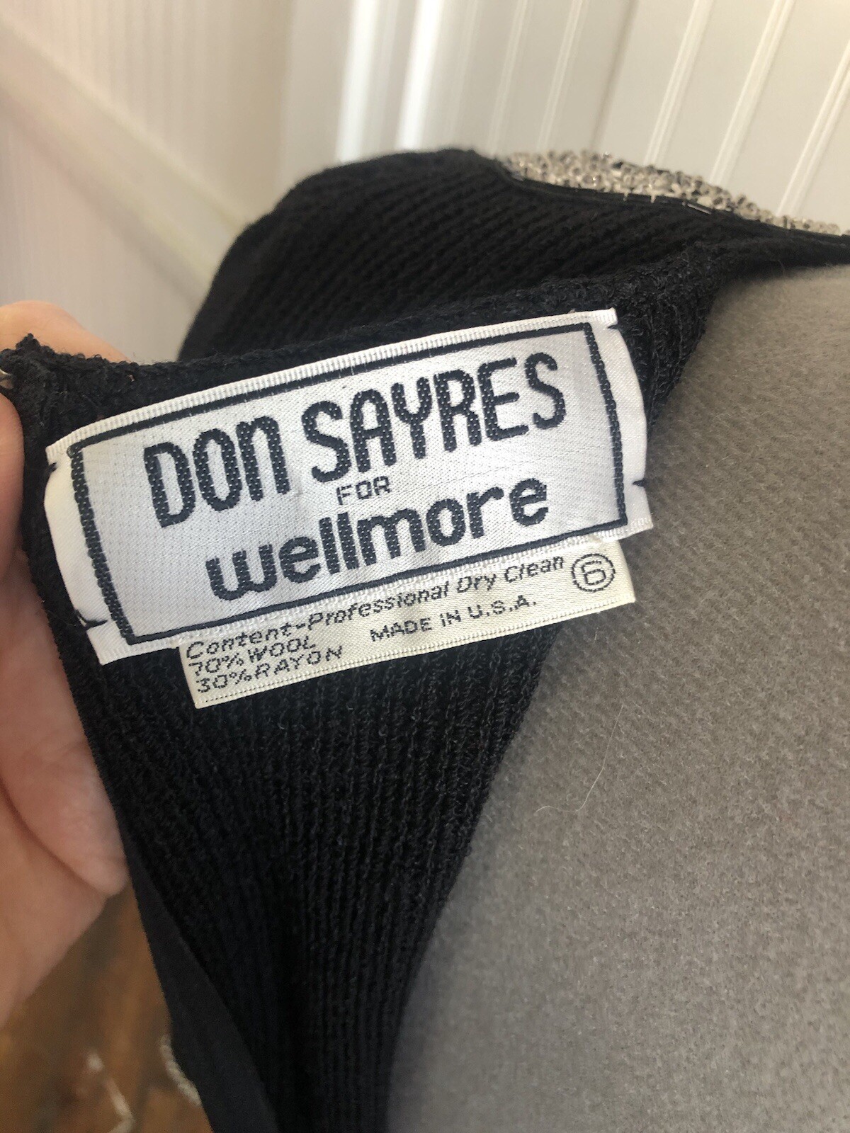 Vintage Black Knit Don Sayers For Wellmore Dress Silver Sequin Bow, *New Year’s