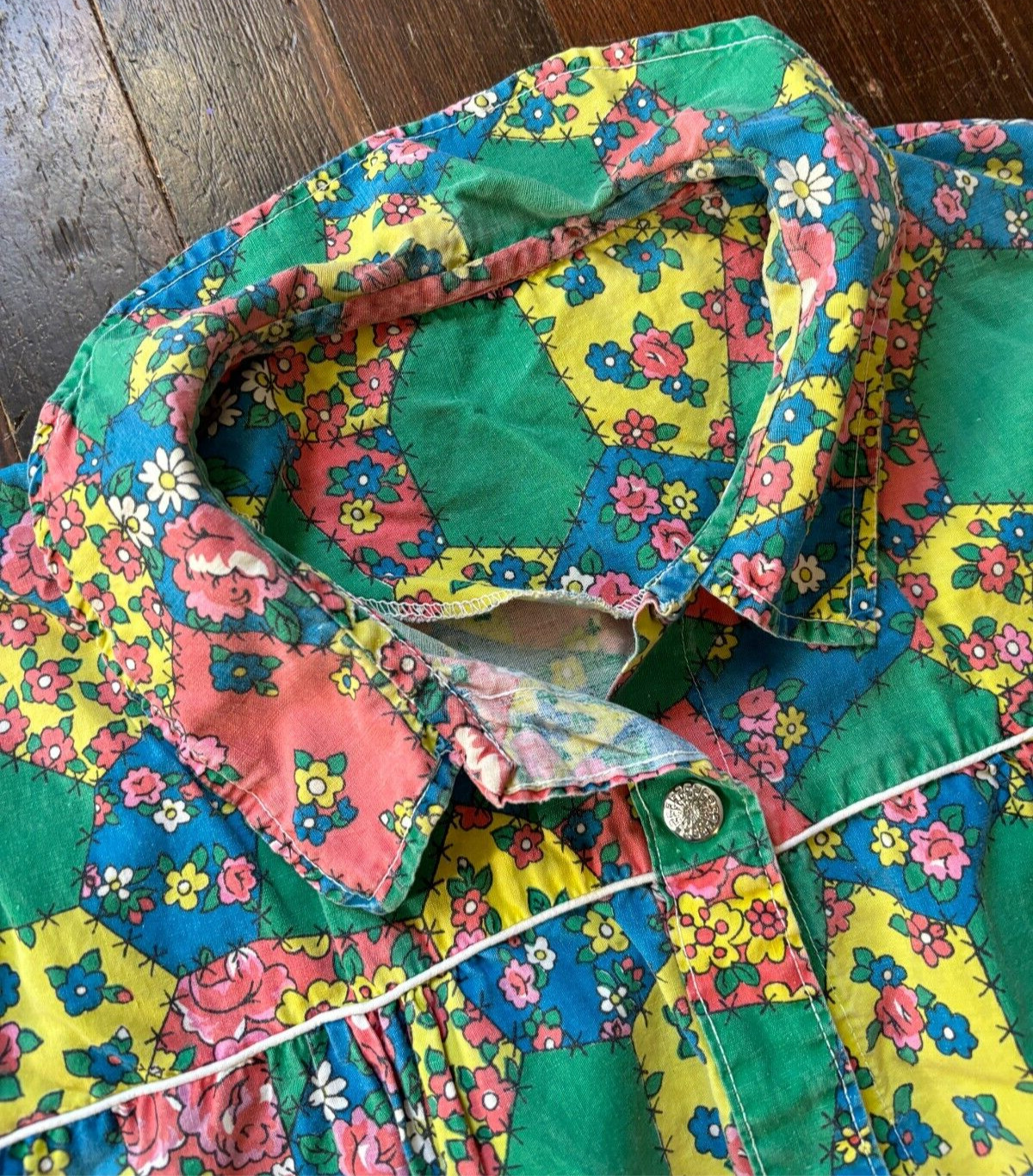 VTG 70s Handmade Muu Muu Floral House Dress, Overall Pattern Pocket Snaps
