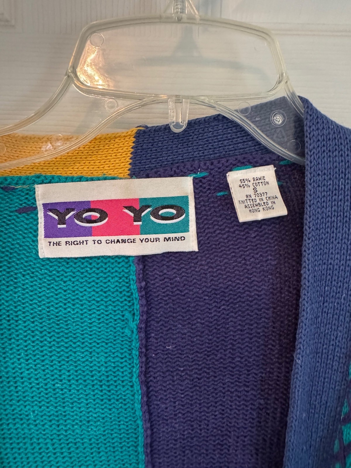 Vintage YOYO Colorblock Knit Cardigan Sweater Patch Primary ABC 90s 80s Small