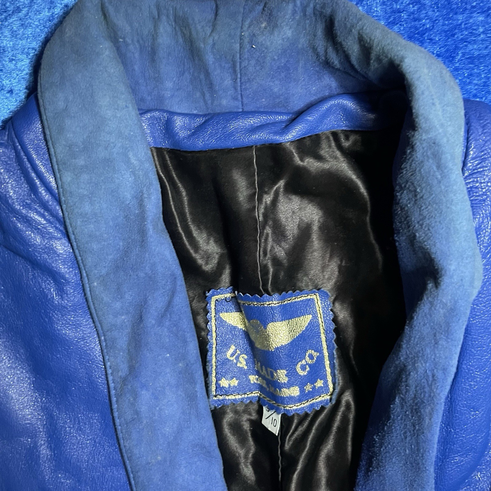U.S. Maine Co Leather Jacket Vintage 1980s Blue Glam Rock Biker See Pics Flaws