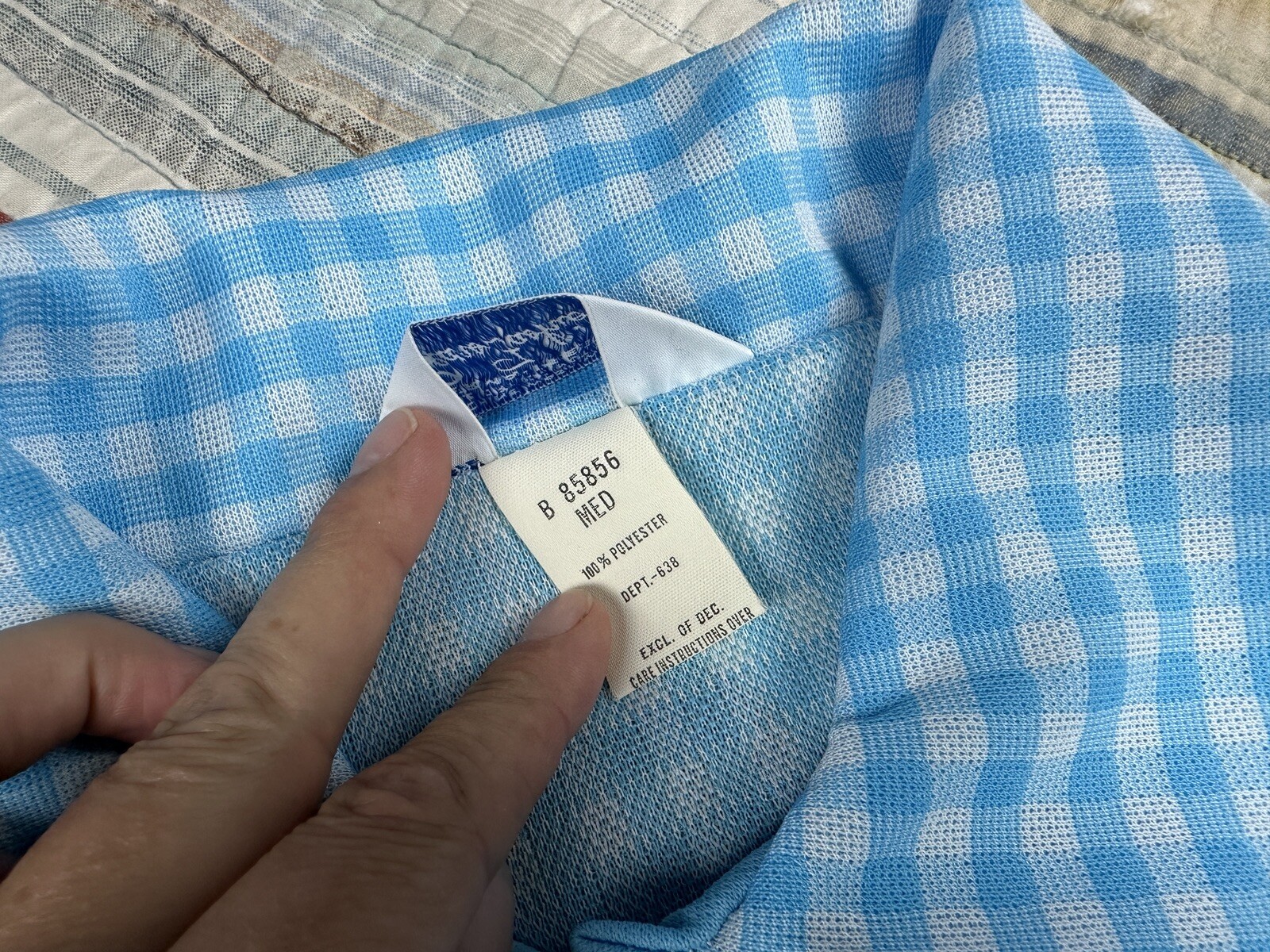 Vtg 1970’s Sears Fashions Blue Gingham Checkered Button Down House Coat Sz M