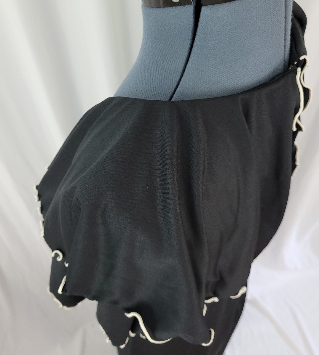 Vintage Black Dress w Shawl Collar Cream Piping Accent Size 14