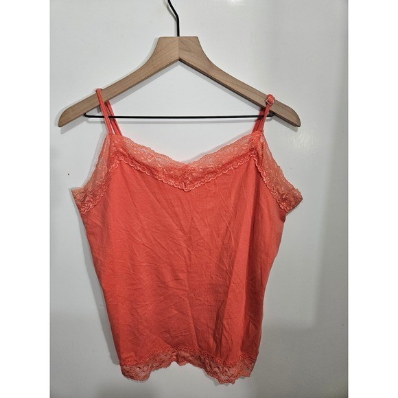 Van Heusen Coral Orange Lace Trim Camisole Top Adjustable Straps Women Large