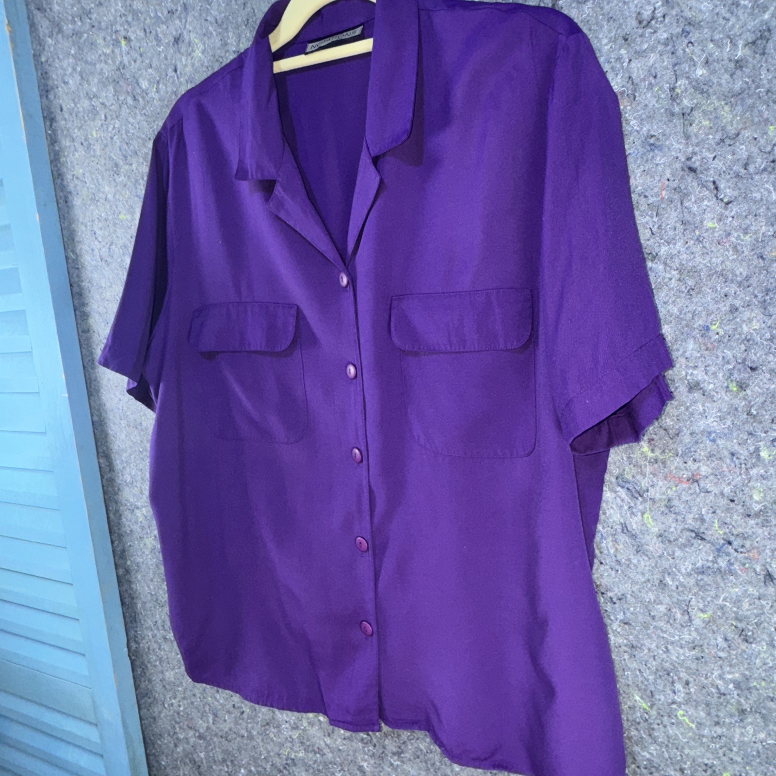 VTG Notations Purple Button Up Blouse Large, Vintage Workwear, Classic, 90s Boxy
