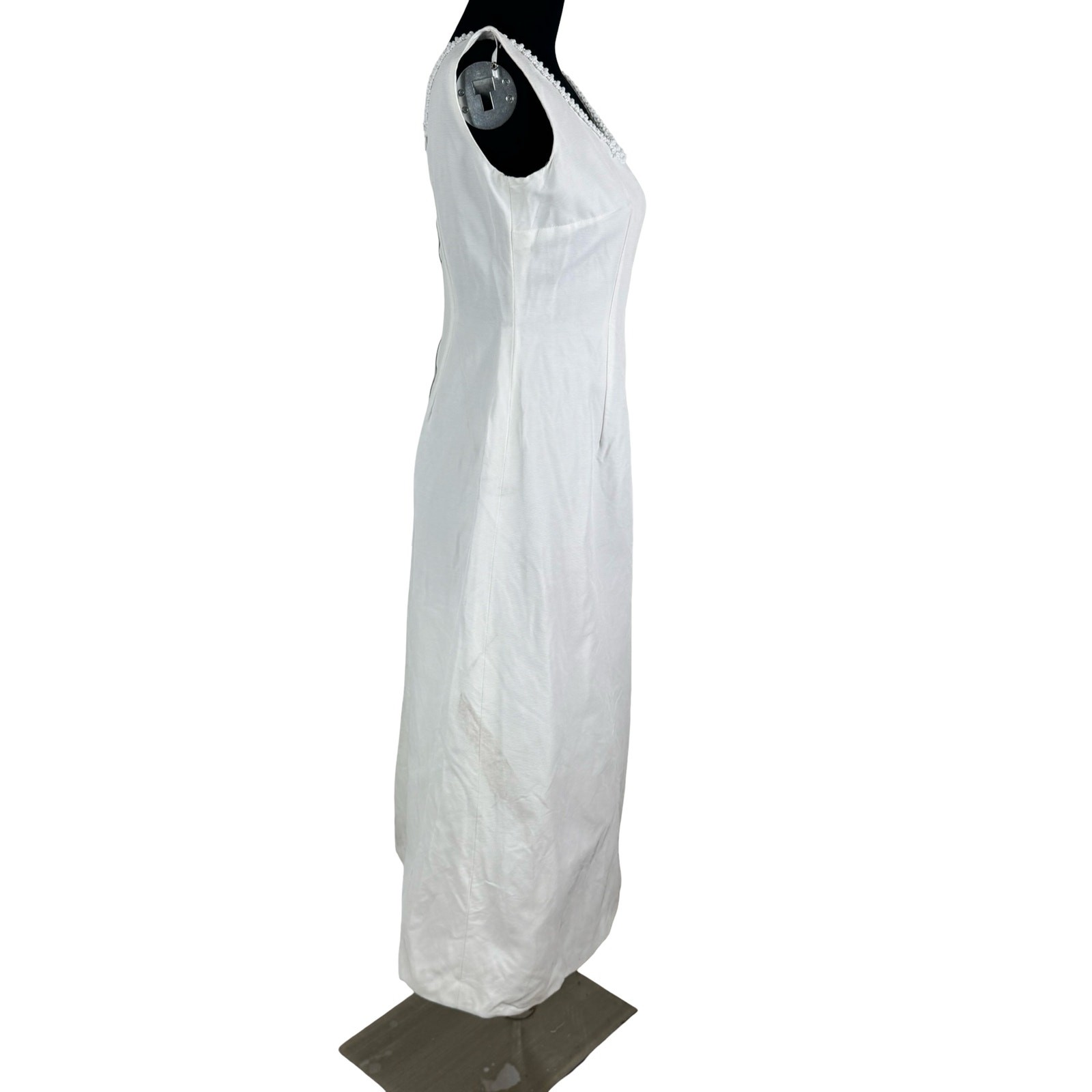 Vintage 60s White Beaded Wedding Dress Gown Ribbed Faille Project Costume AS IS