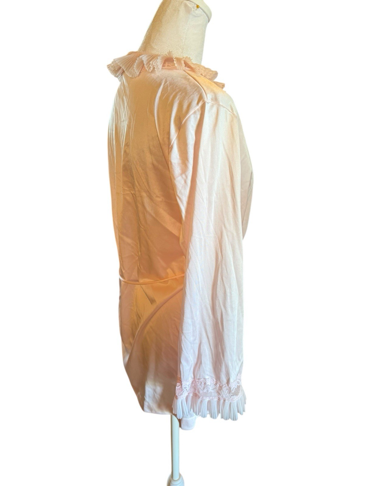 Vintage Jolie Two Pink Night Gown Top Short Robe Bed Jacket Ruffle Tie Nylon S