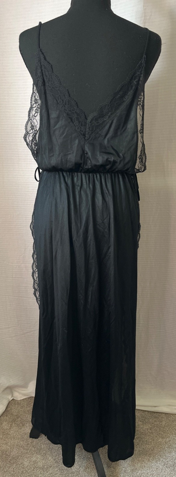 vintage slip dress lace deep v neck tie waist large