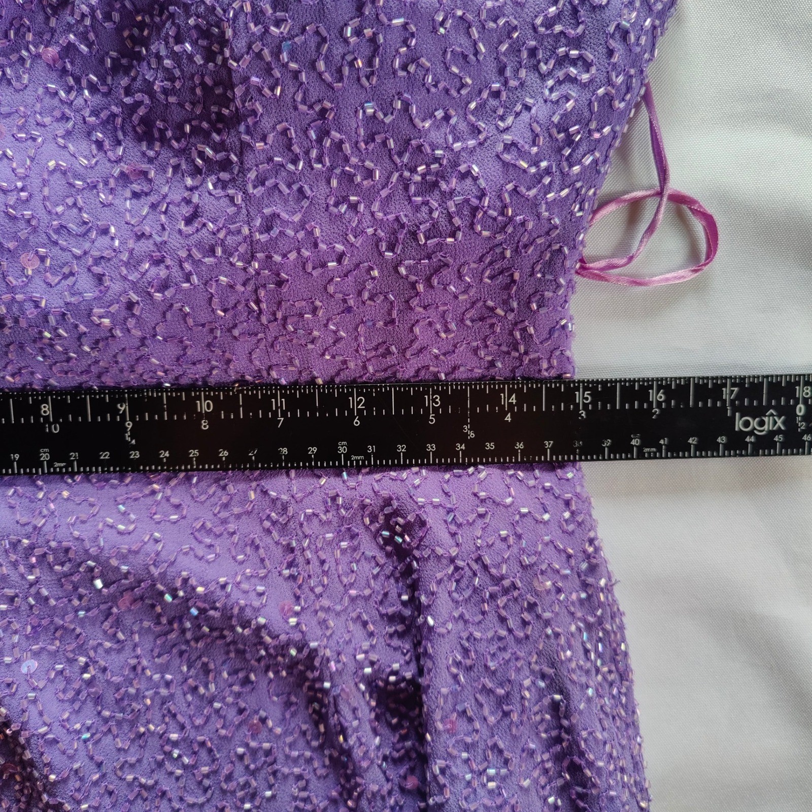 Vintage 90s Beaded Lavender Maxi Dress Open Back Prom Formal Cocktail Fairy 12