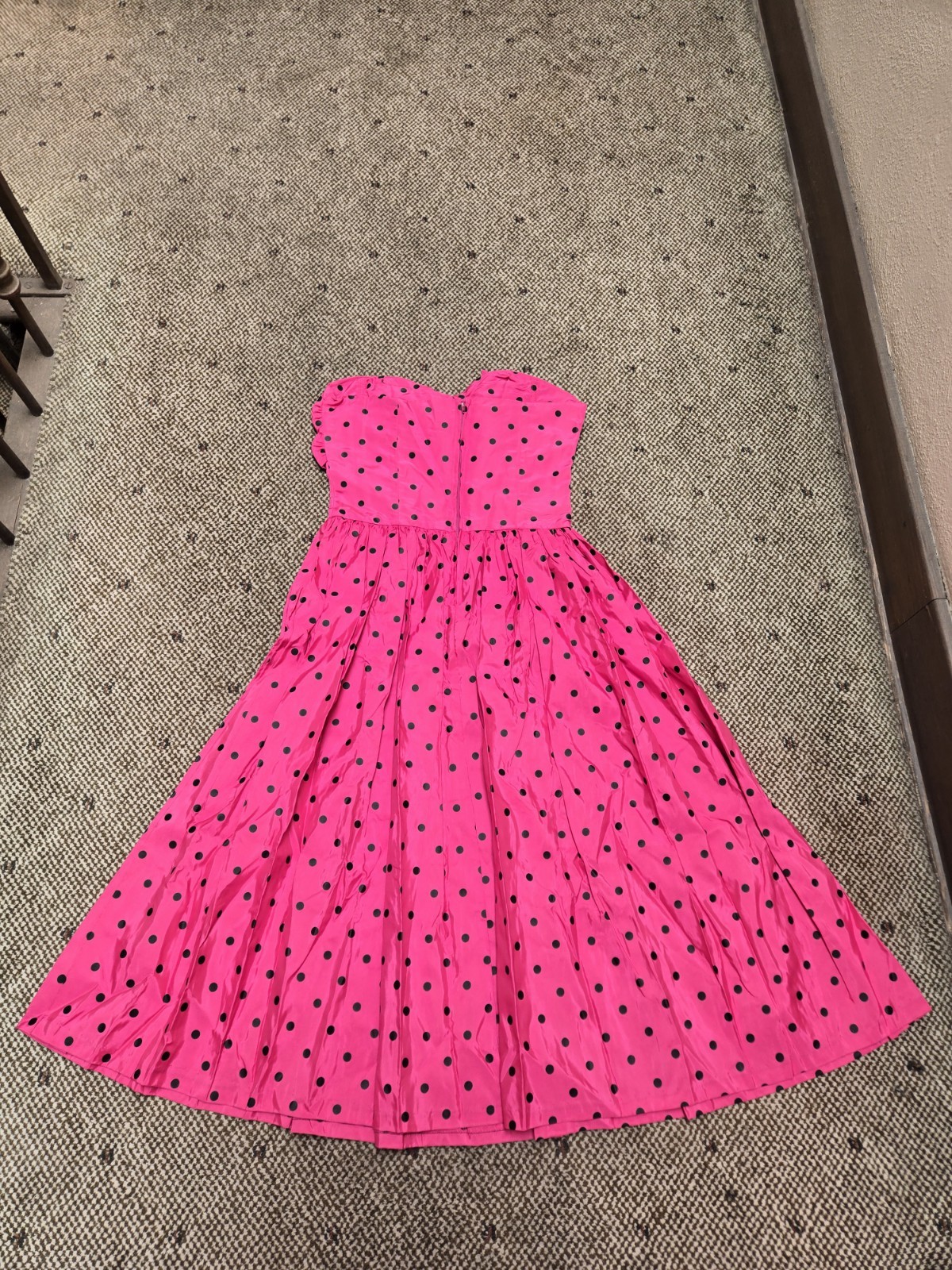TAFFETA 80’s Does 50’s Vintage Black & Hot Pink Polka Dot Fit Flair Dress sz S