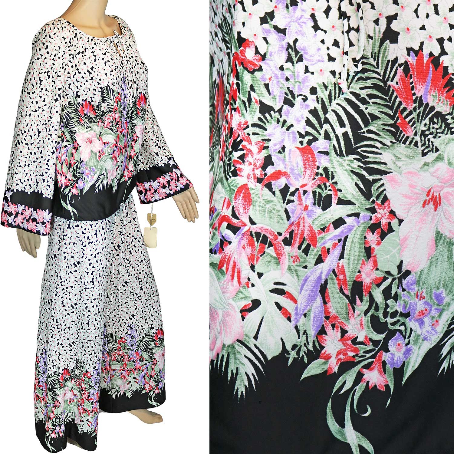 NWT Vintage Wide Leg Palazzo Pant Top Set Hawaiian Tropical Floral 1960s 70s 10