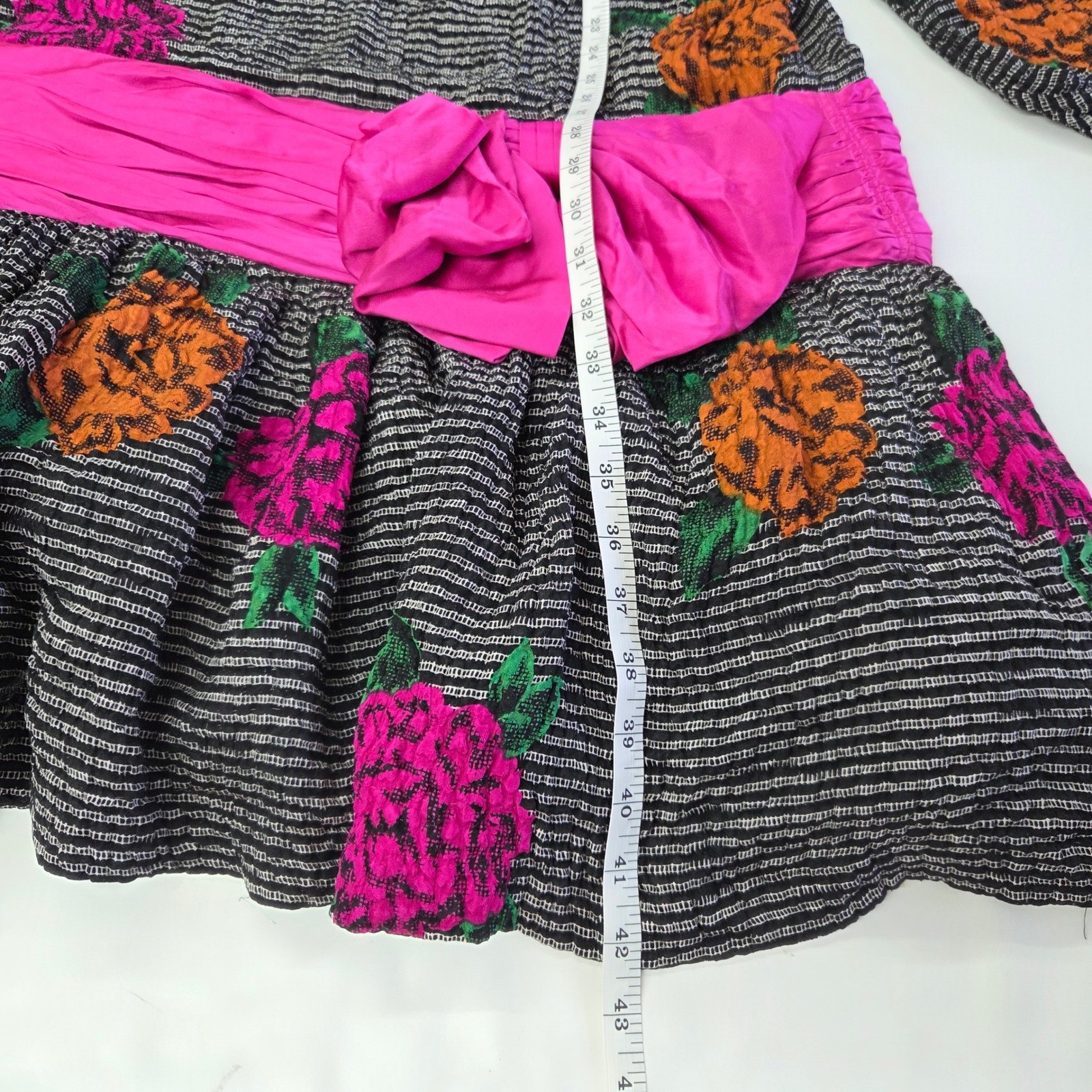 Richie Freeman for Teri Jon Dress Women 12 Black Pink Silk Floral Drop Waist Bow