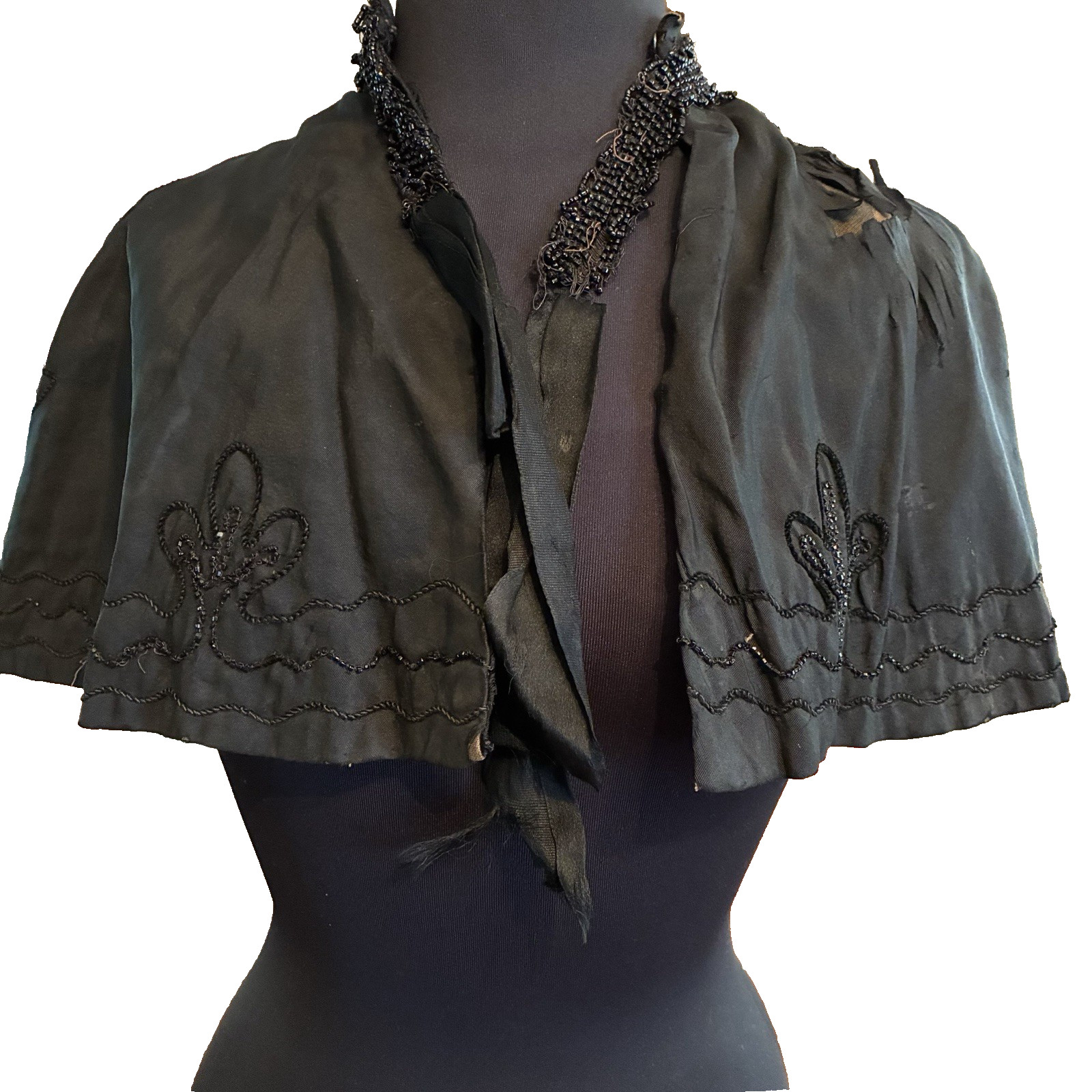Antique Victorian Black Jet Beaded Capelet Mourning Cape 1880’s