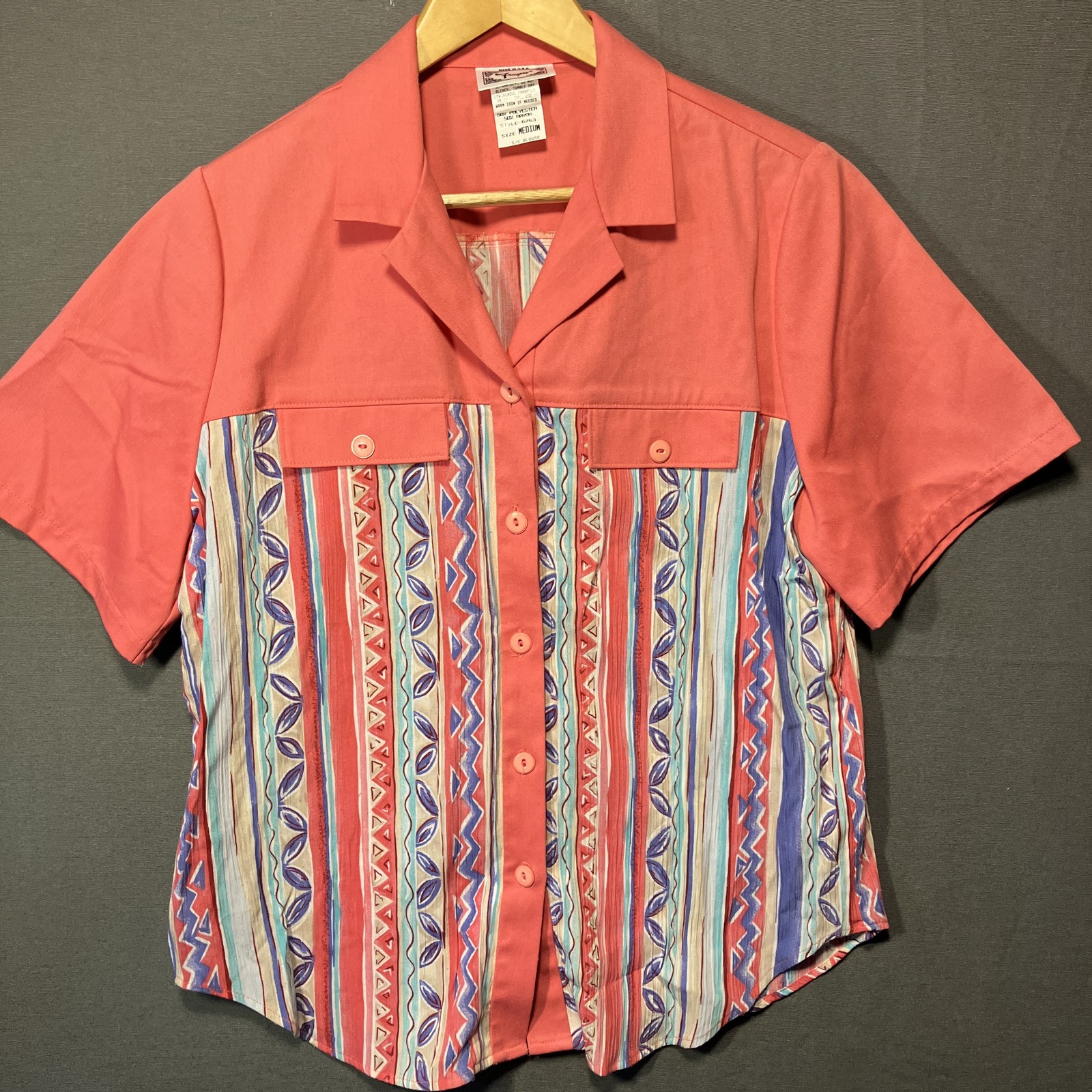 Vintage Frayne Women’s Medium Southwestern Tribal Print Button Up Blouse 80s 90s