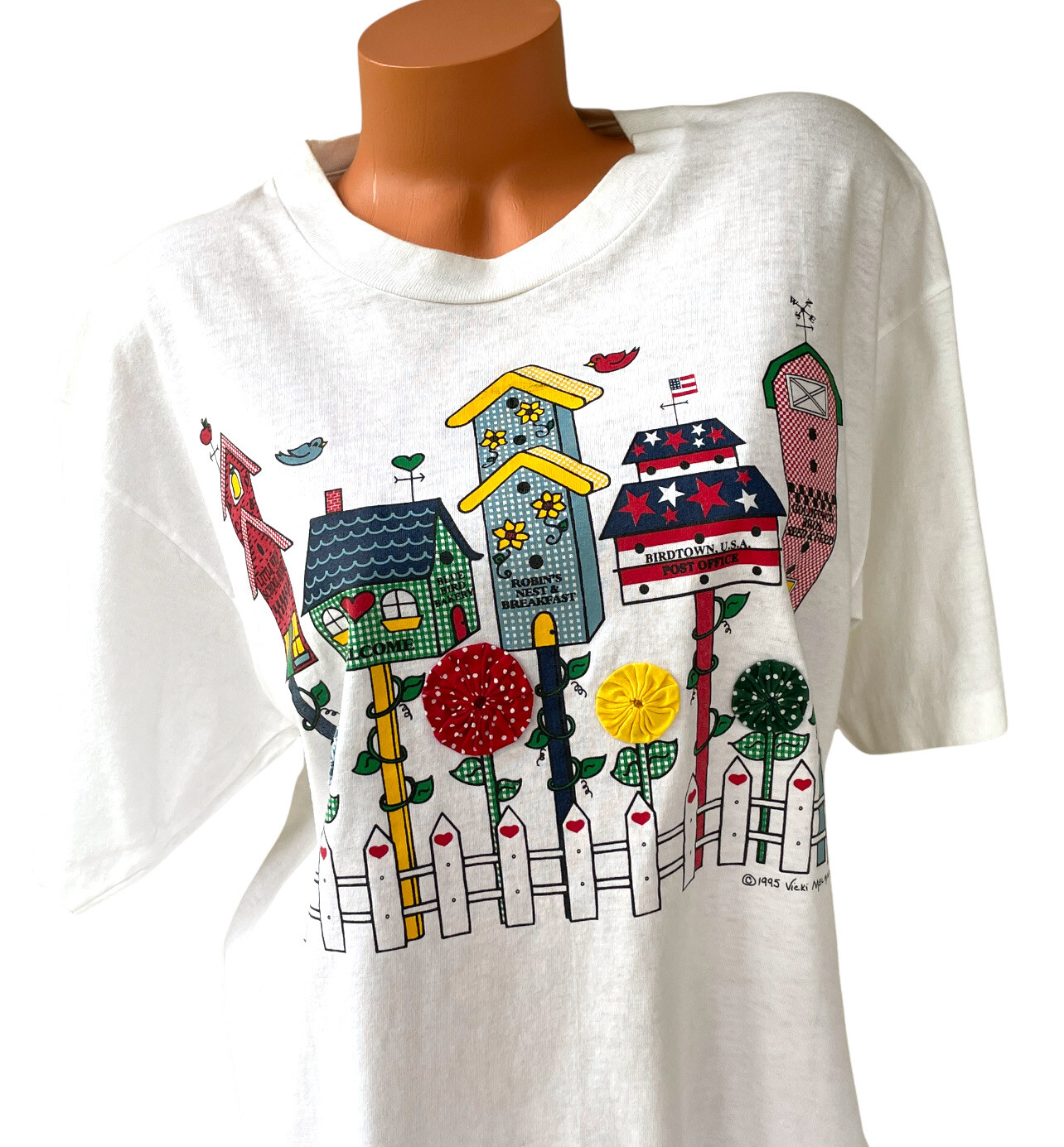 Alore Vintage Sz L Dimensional Birds Flowers Feeders T Shirt Vicki Melhart 1995