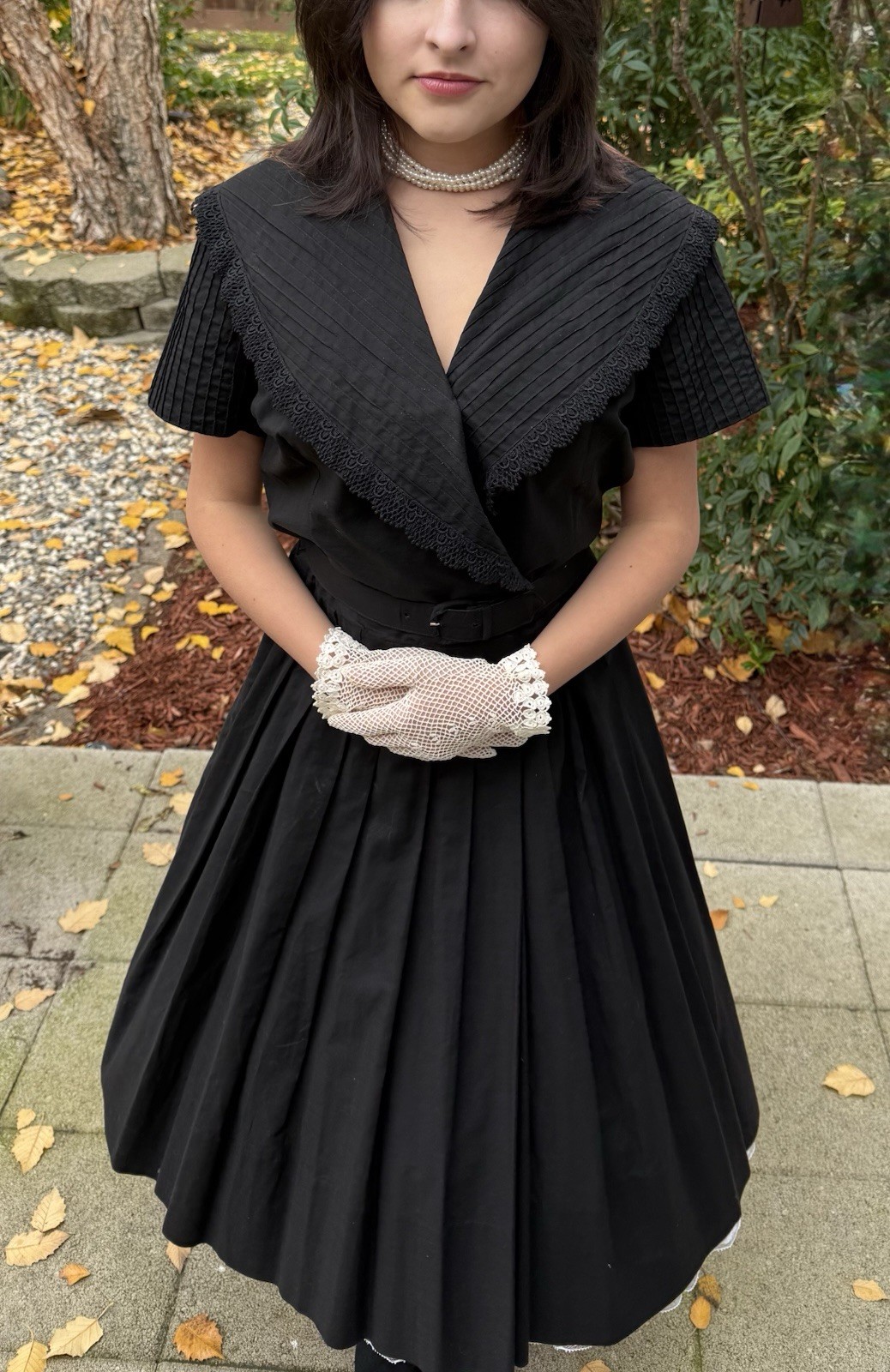 Vintage 1950s DRESS Pleated Cotton Frock Full Skirt Retro Rockabilly Small