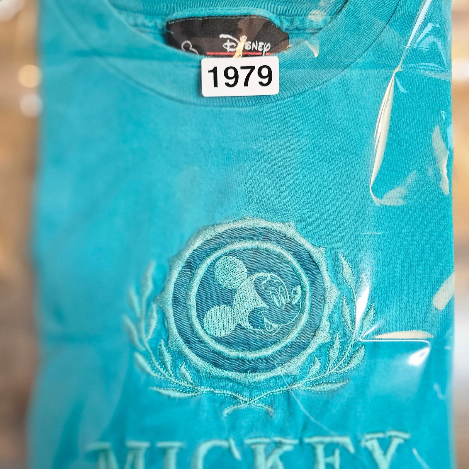 Disney Originals Vintage Mickey Mouse Embroidered Teal TShirt L-XL Single Stitch