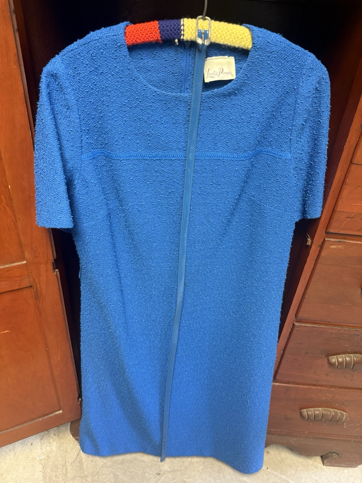 Vintage Leslie Pomer Blue Dress With Jacket, Size 18