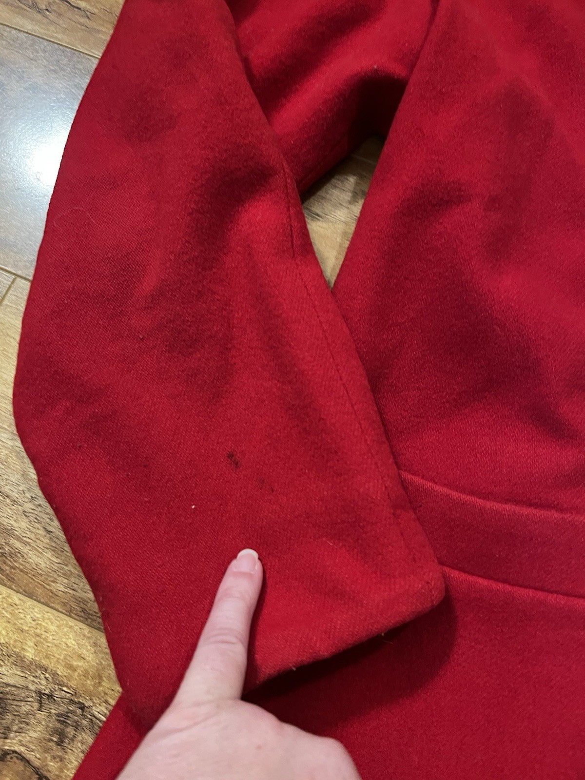 VTG Ladies Cherry Red Cashmere and Wool Blend Coat, Asymmetrical Collar