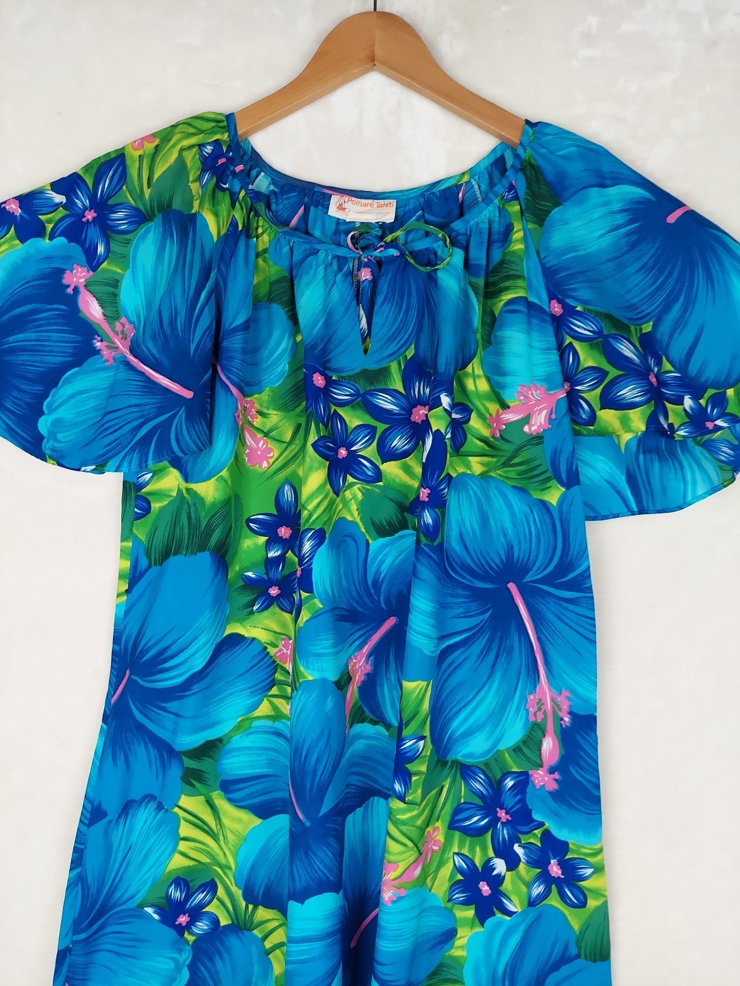 VTG 60/70s Pomare Tahiti Maxi Dress Floral Festival Boho Hippie Psychedelic Mumu