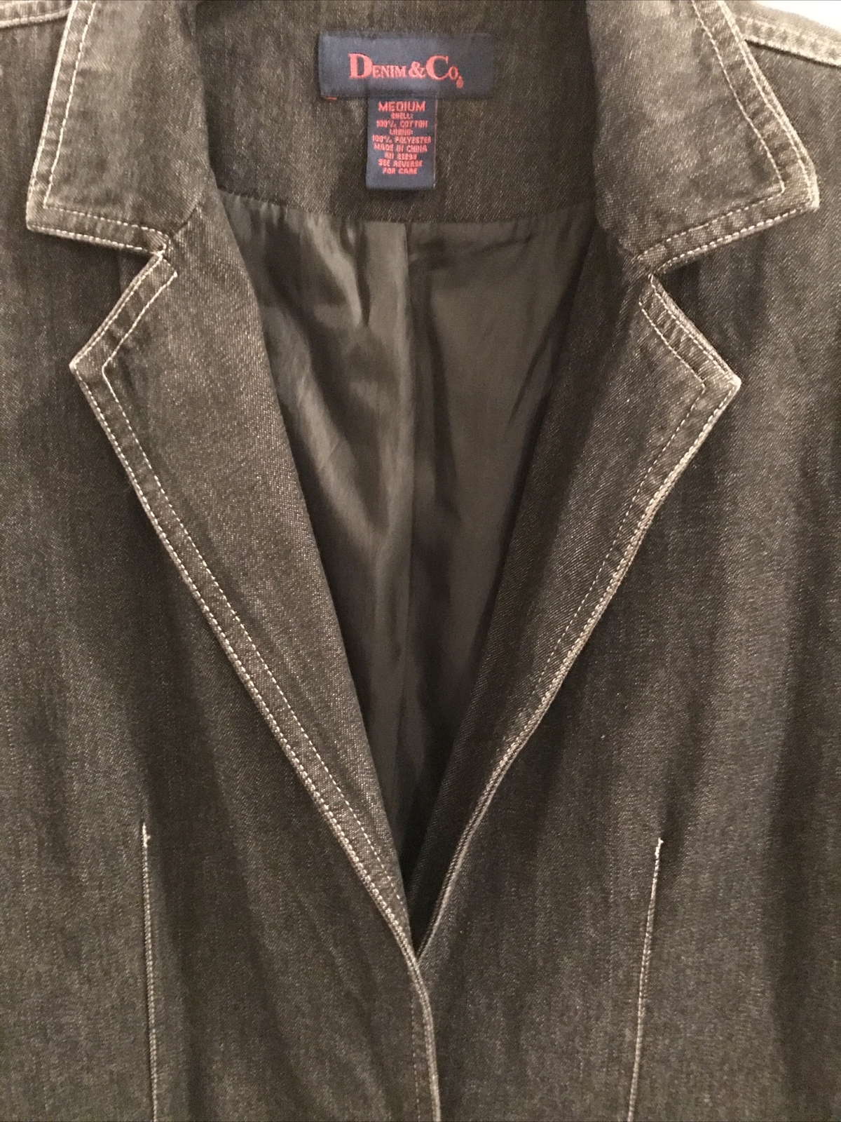 Vtg Denim & Co. Button Front Blue Blazer Jacket Lined M Shoulder Pads 80’s RARE